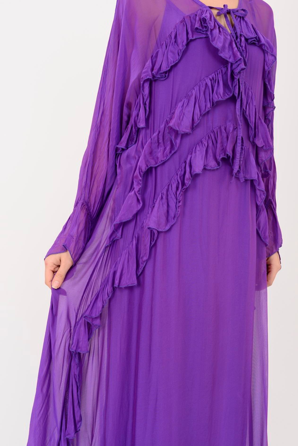 7522 DUBLIN FARBALALI ASTARLI UZUN İPEK ELBİSE