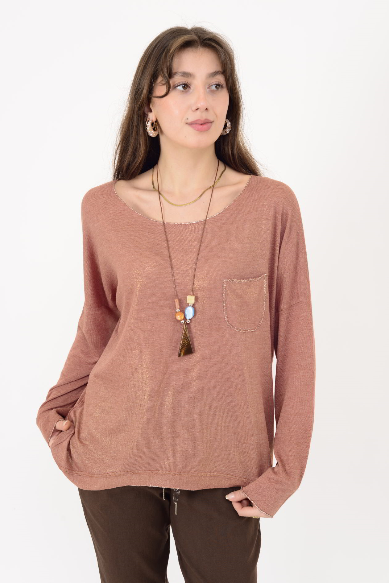 7646 CEP DETAYLI SİMLİ BLUZ