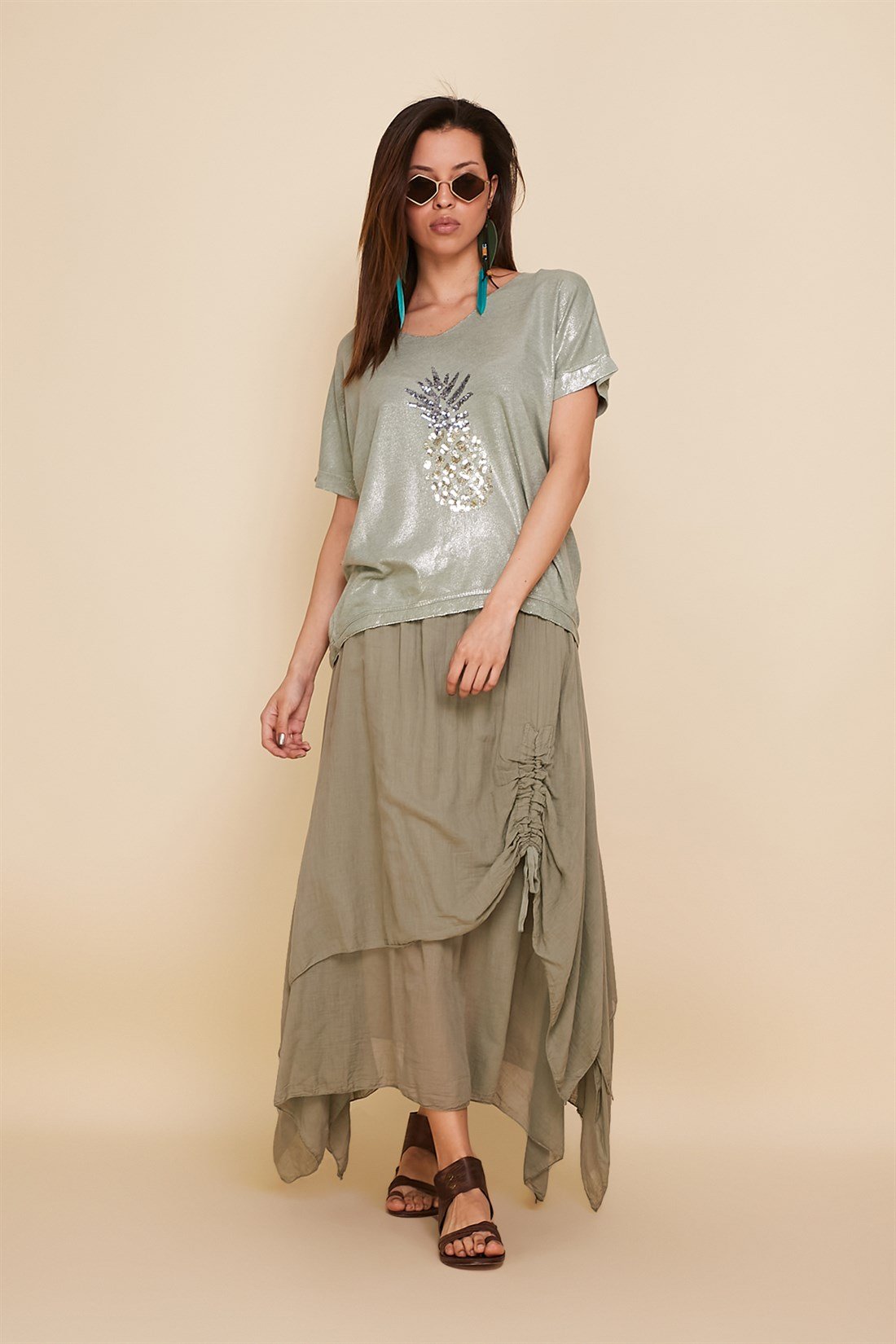 7833 ANANAS DESEN YALDIZLI BLUZ