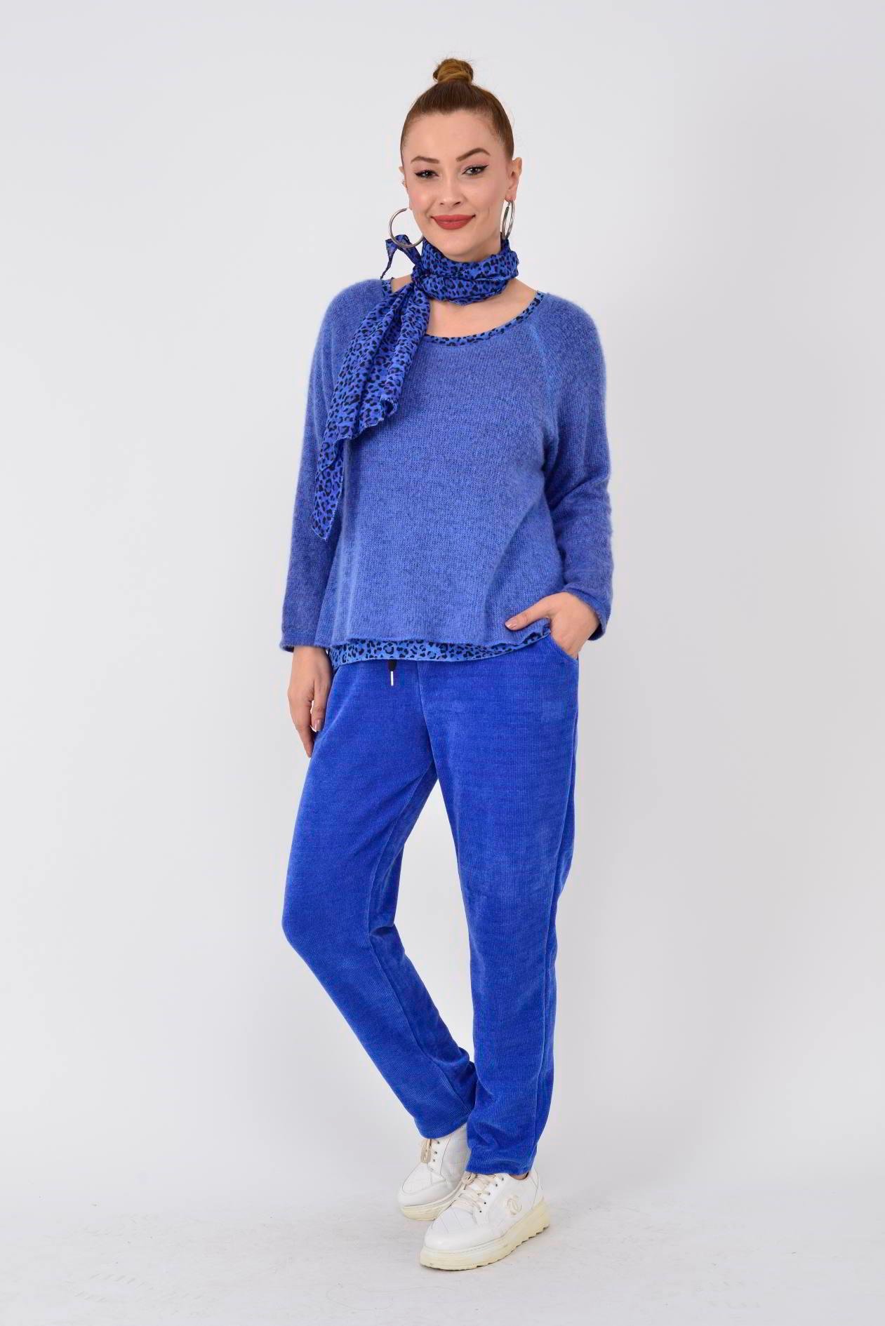 803461 FULAR DETAYLI 2Lİ LEOPAR DETAYLI TRİKO KAZAK