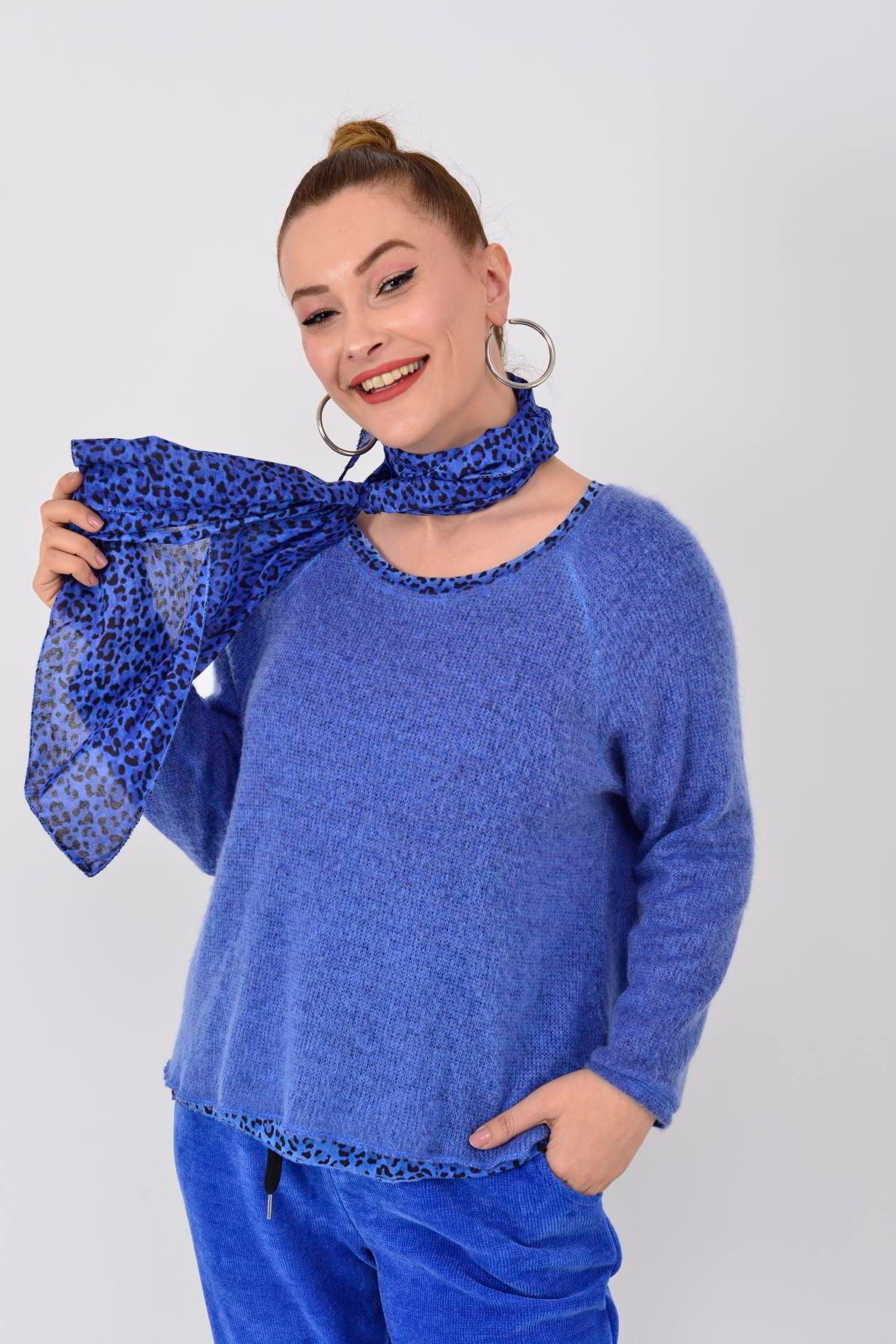 803461 FULAR DETAYLI 2Lİ LEOPAR DETAYLI TRİKO KAZAK