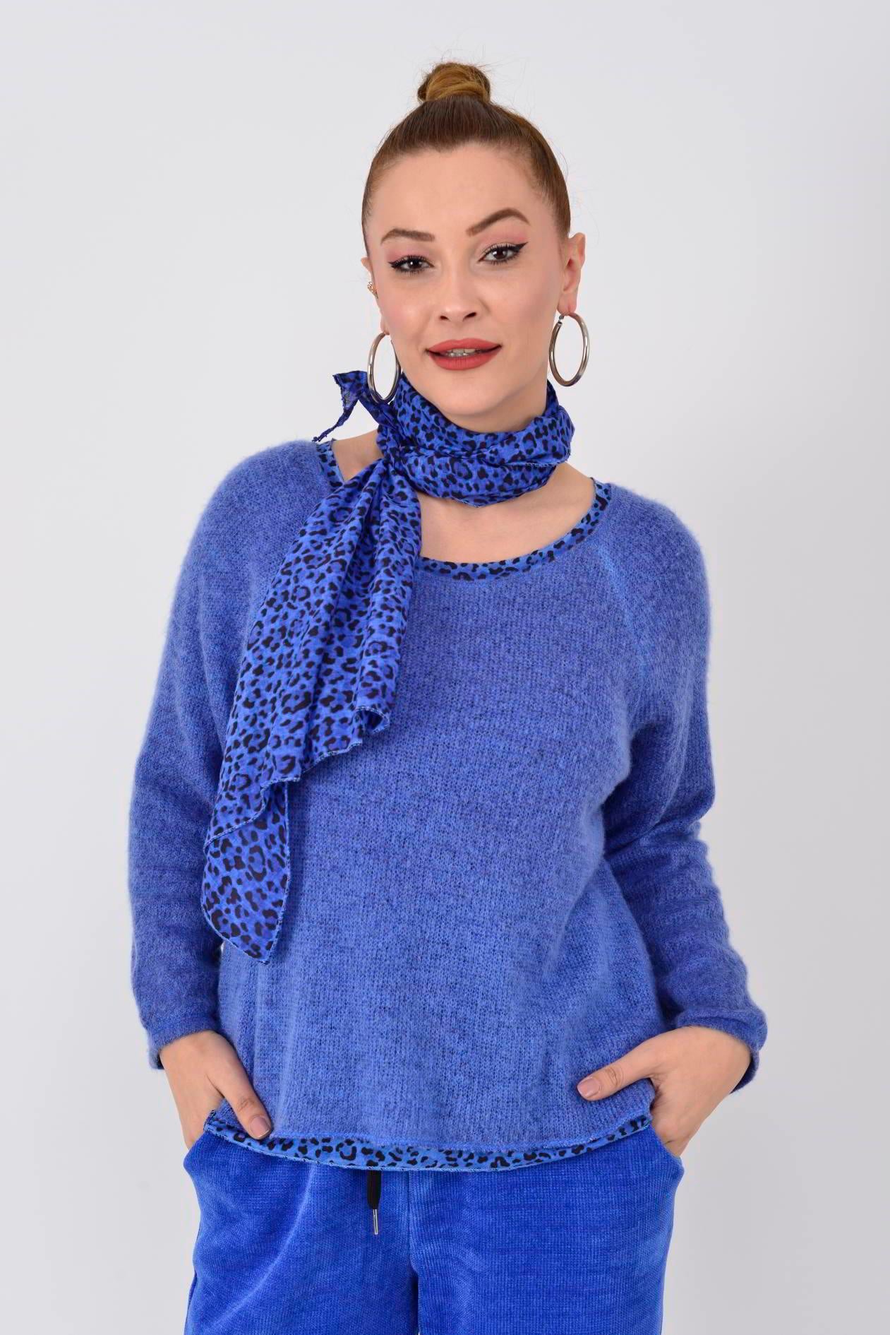 803461 FULAR DETAYLI 2Lİ LEOPAR DETAYLI TRİKO KAZAK