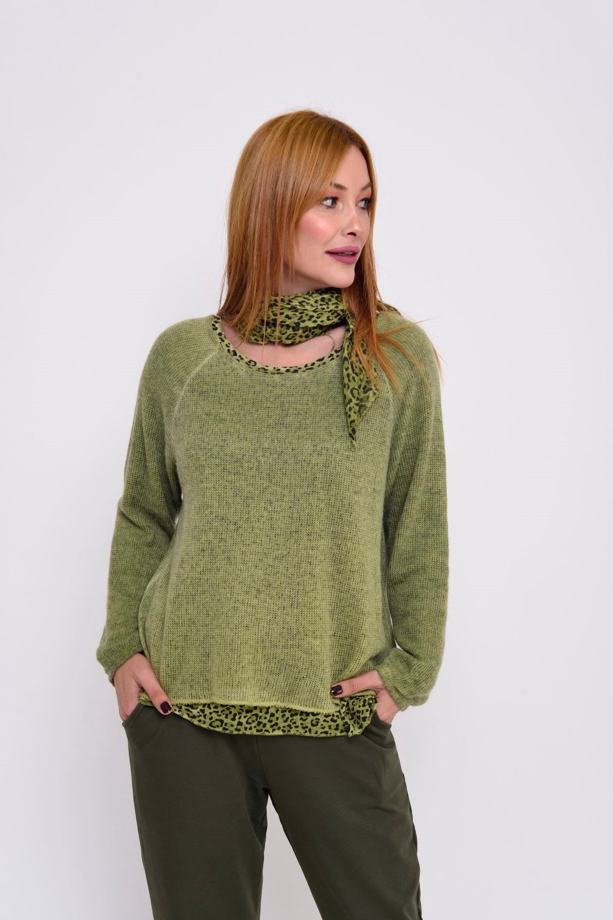 803461 FULAR DETAYLI 2Lİ LEOPAR DETAYLI TRİKO KAZAK