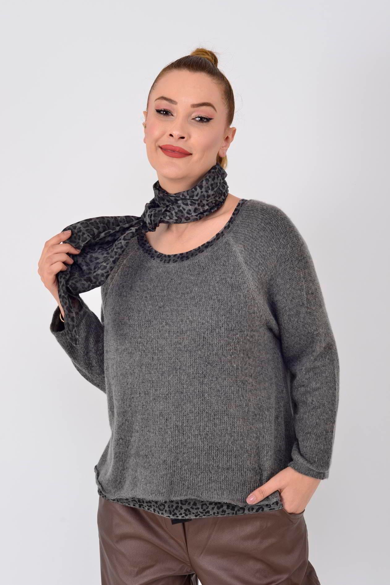 803461 FULAR DETAYLI 2Lİ LEOPAR DETAYLI TRİKO KAZAK