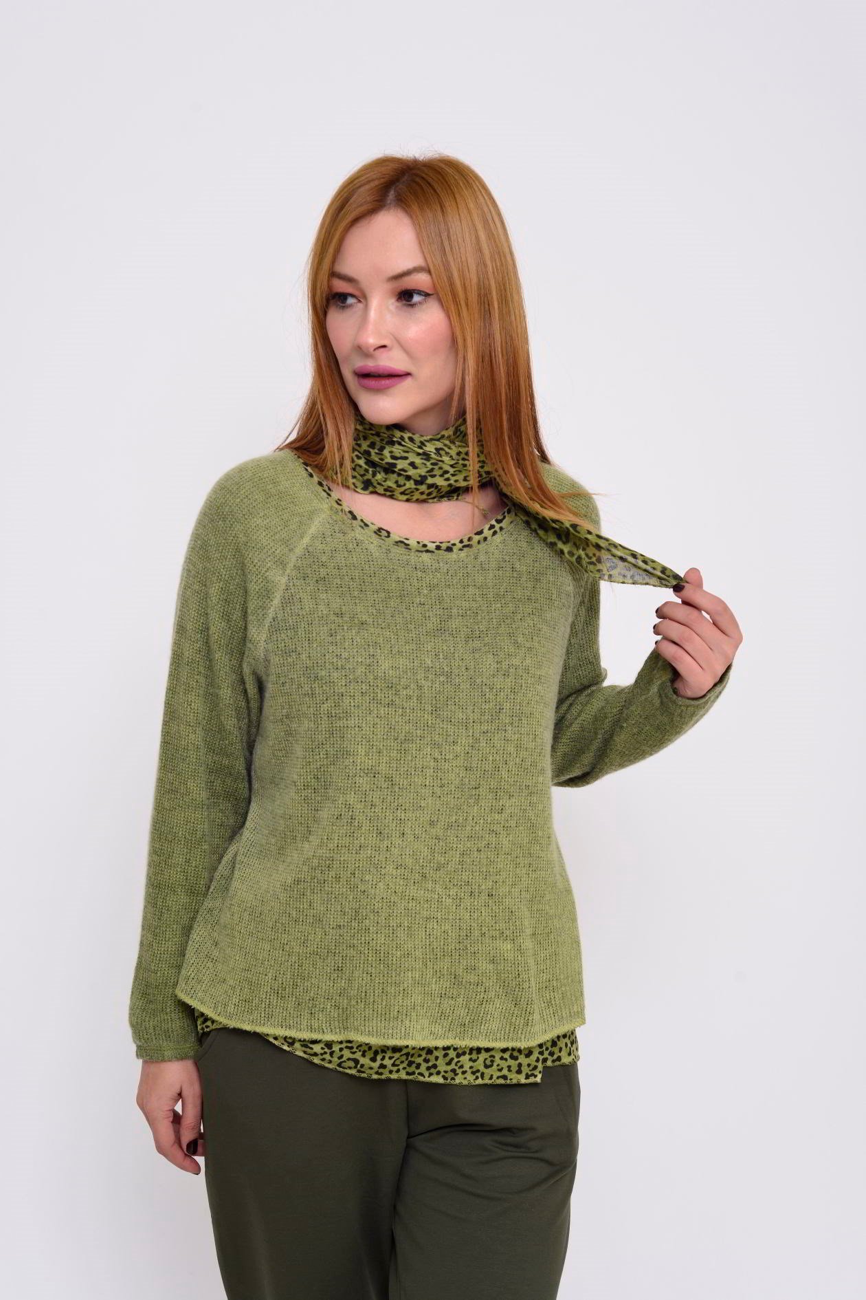 803461 FULAR DETAYLI 2Lİ LEOPAR DETAYLI TRİKO KAZAK