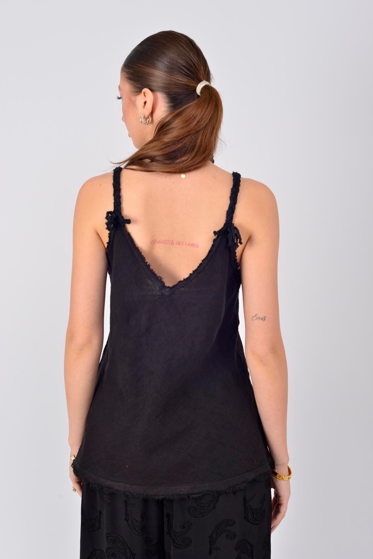 80471 SAÇAK DETAYLI ASKILI KETEN BLUZ