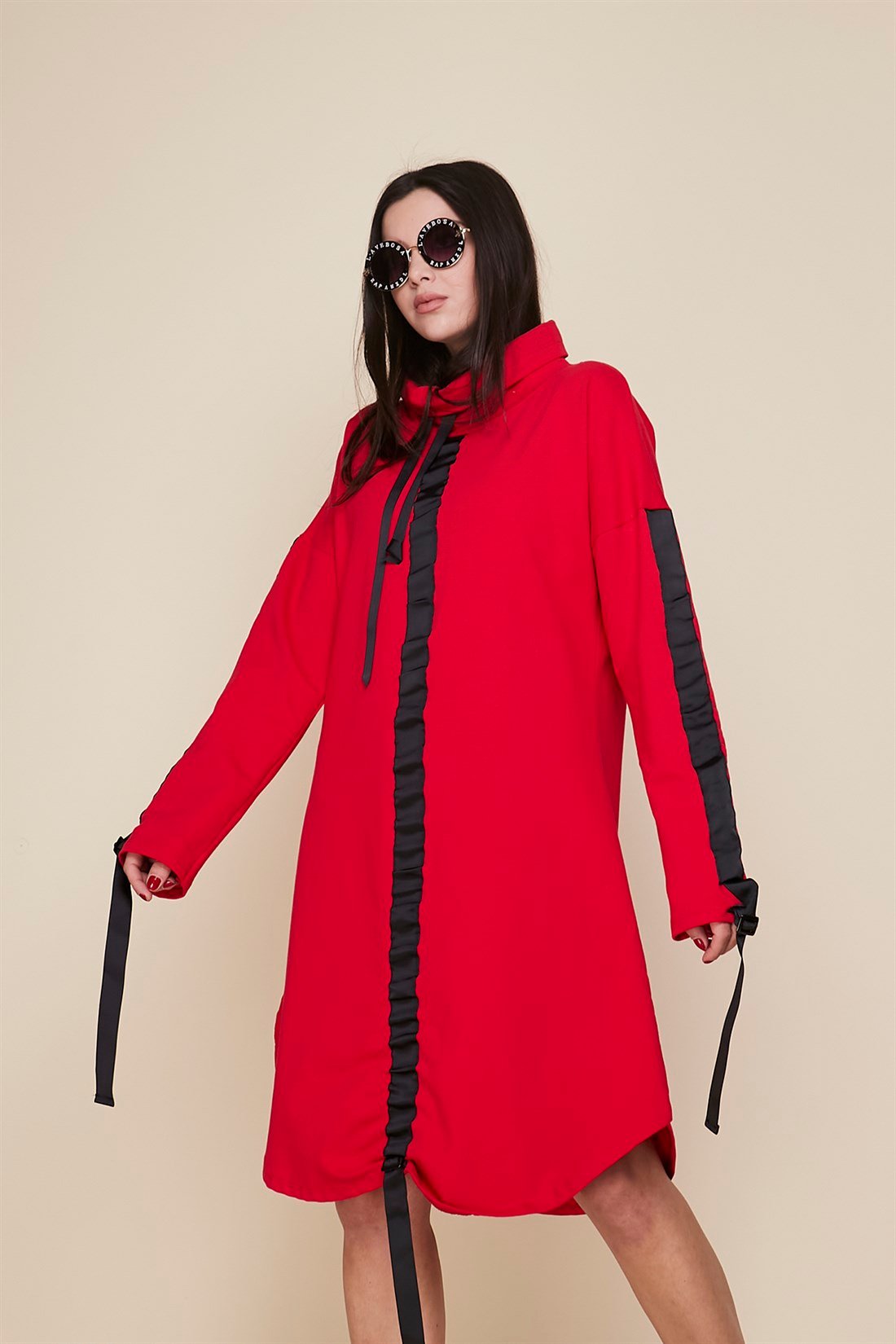 81039 ŞERİT DETAYLI SWEAT ELBİSE