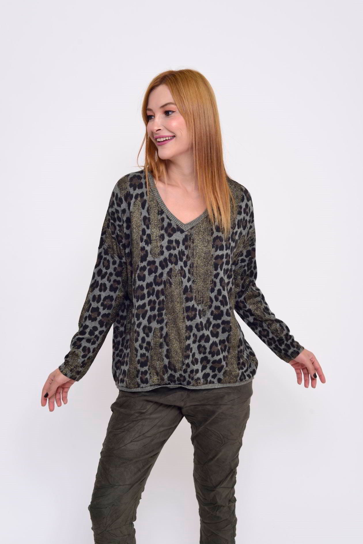 817171 SİM DETAYLI LEOPAR DESEN BLUZ