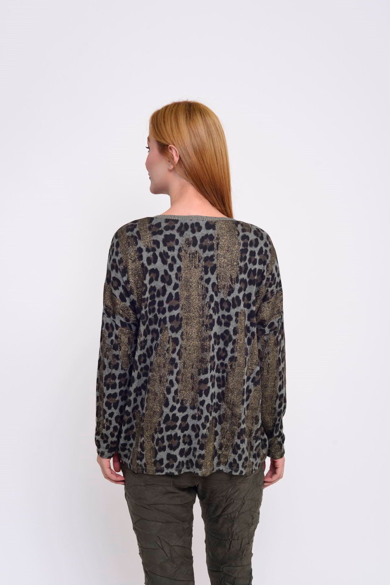 817171 SİM DETAYLI LEOPAR DESEN BLUZ