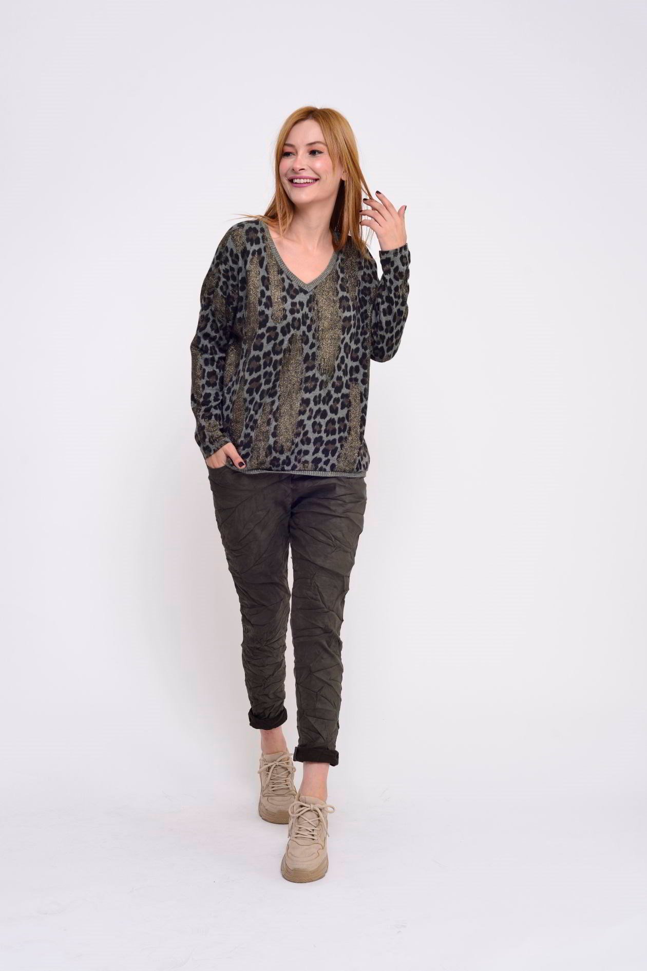 817171 SİM DETAYLI LEOPAR DESEN BLUZ