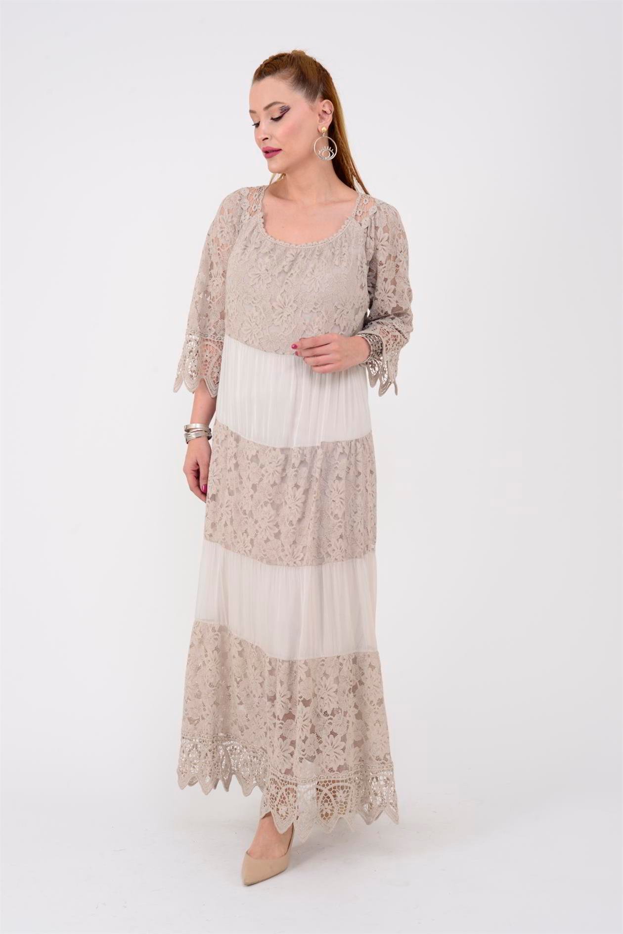 8204 DRAGONFLY UZUN KOLLU DANTEL ELBİSE