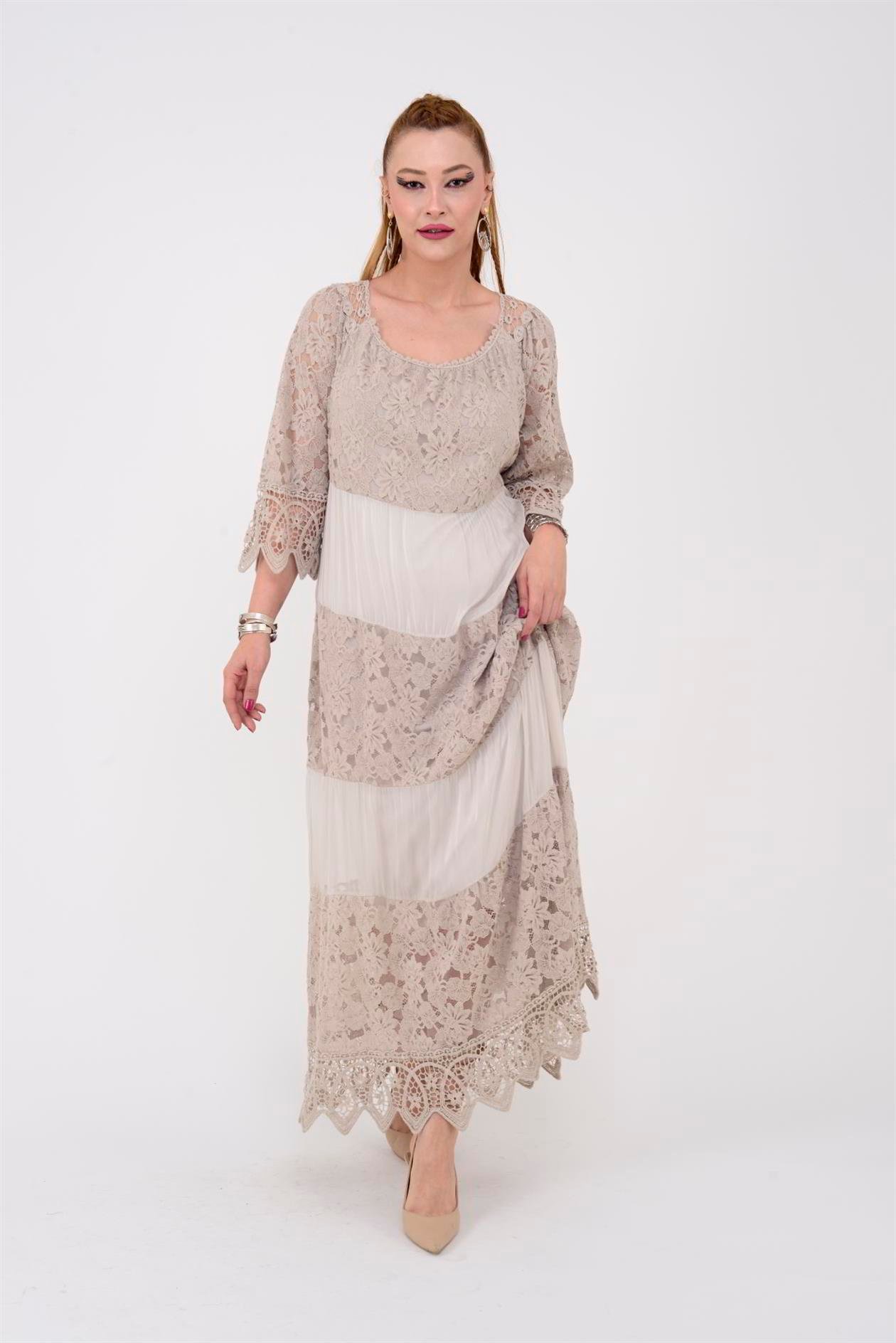 8204 DRAGONFLY UZUN KOLLU DANTEL ELBİSE