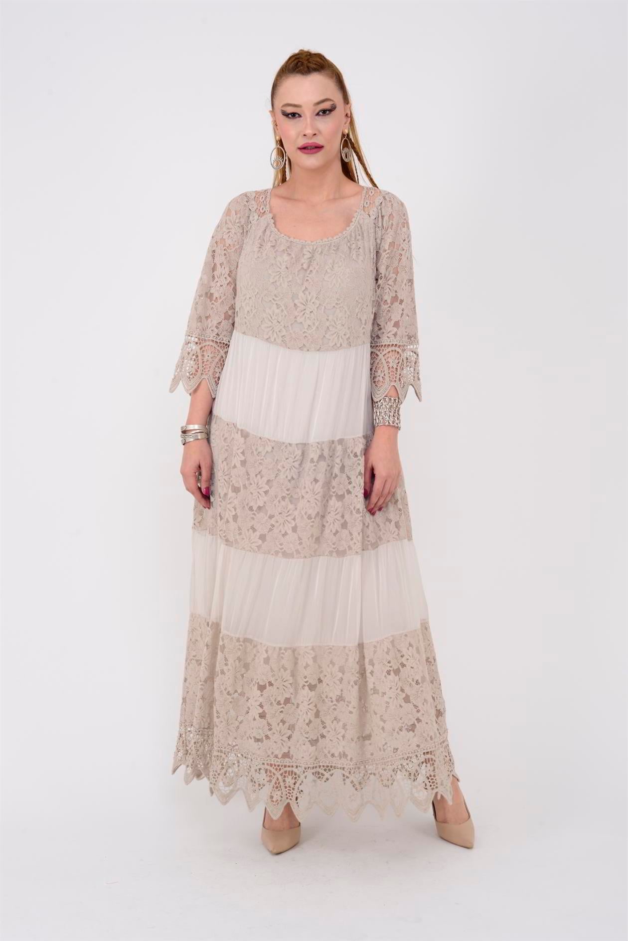 8204 DRAGONFLY UZUN KOLLU DANTEL ELBİSE