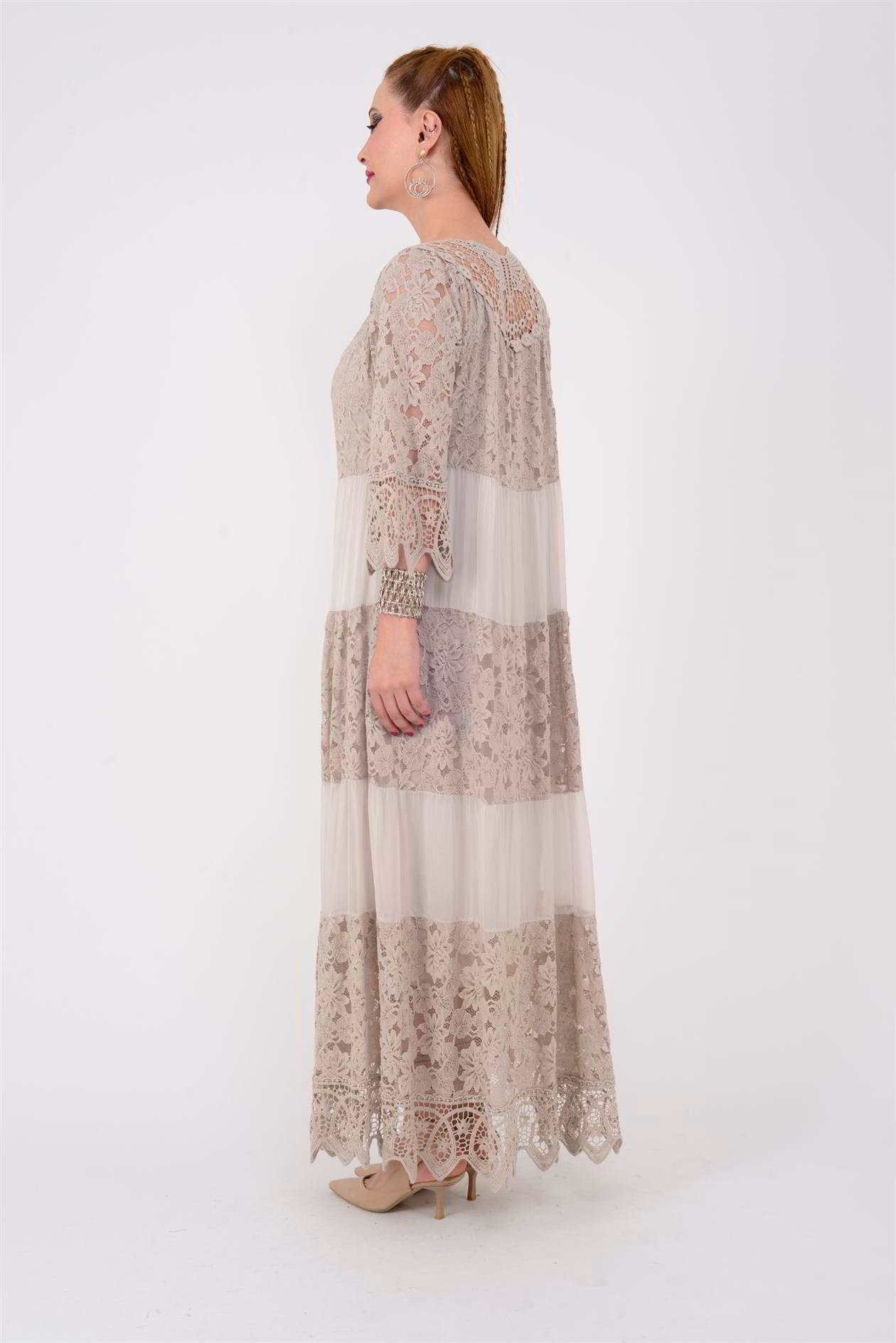 8204 DRAGONFLY UZUN KOLLU DANTEL ELBİSE