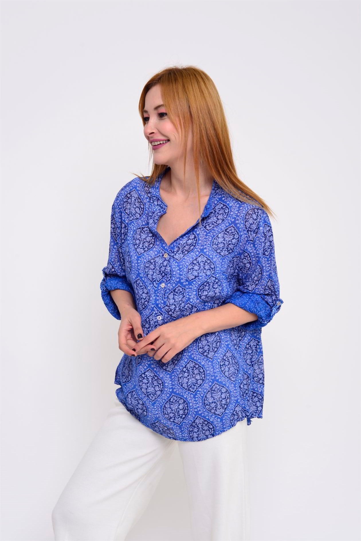 83931 ÇİNİ DESENLİ GÖMLEK