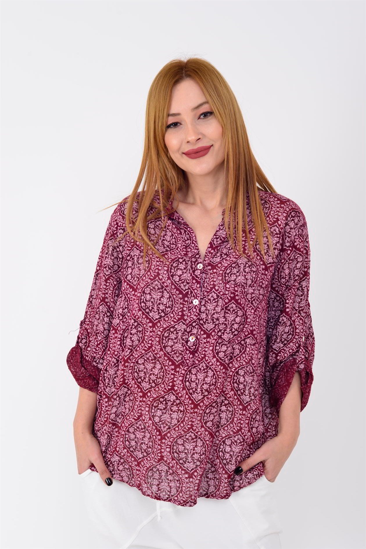 83931 ÇİNİ DESENLİ GÖMLEK