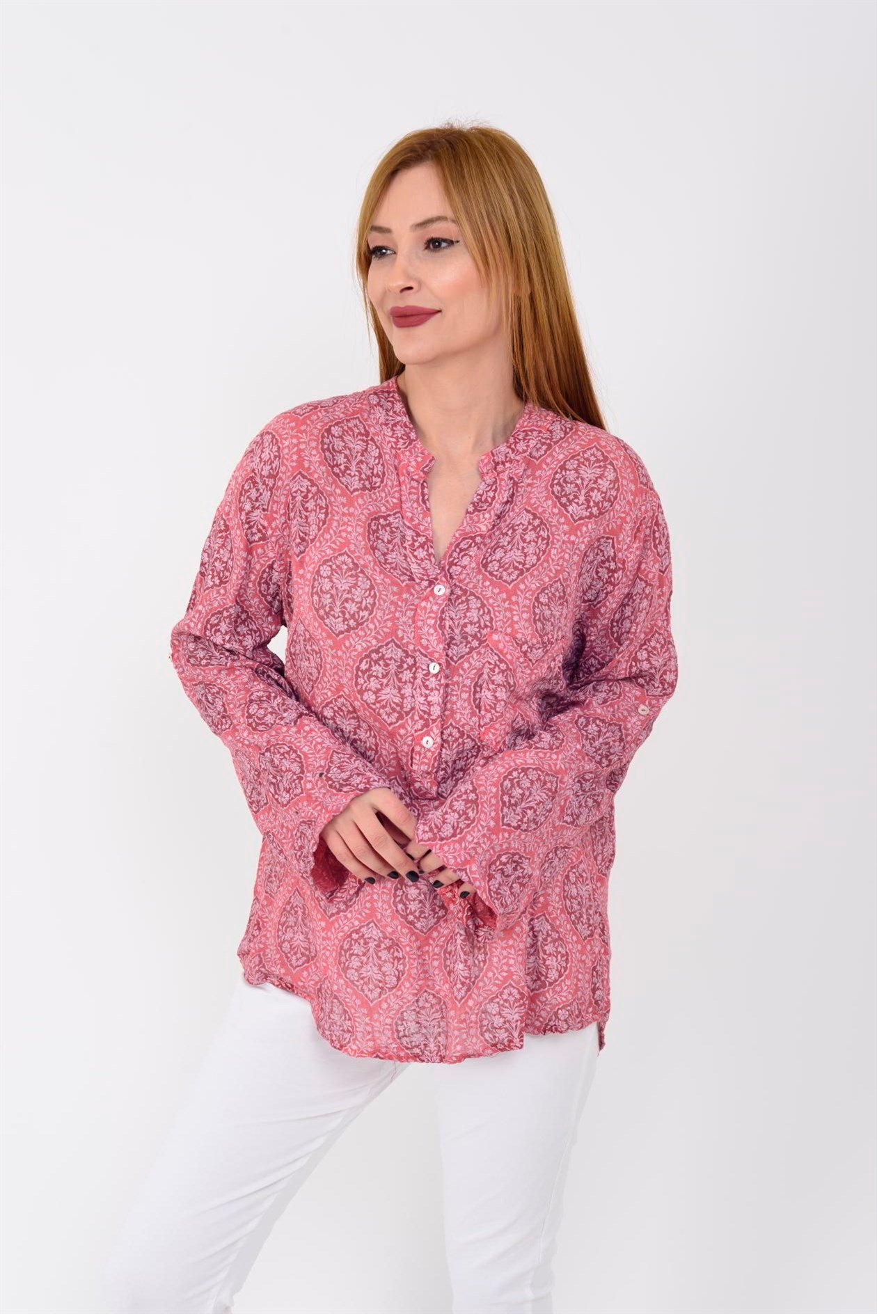 83931 ÇİNİ DESENLİ GÖMLEK