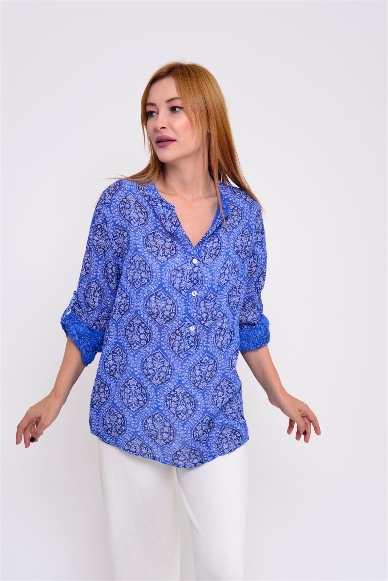 83931 ÇİNİ DESENLİ GÖMLEK