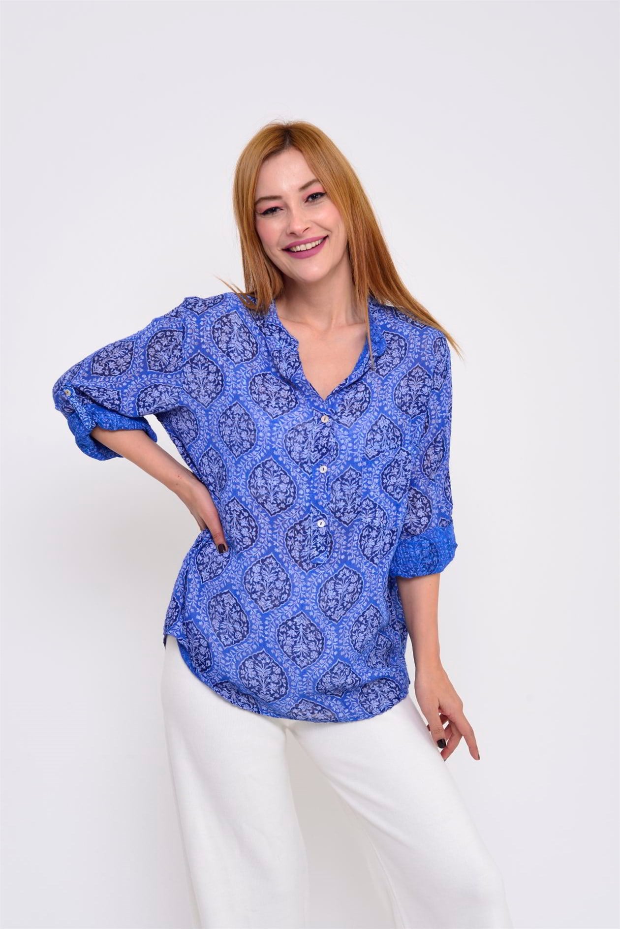 83931 ÇİNİ DESENLİ GÖMLEK