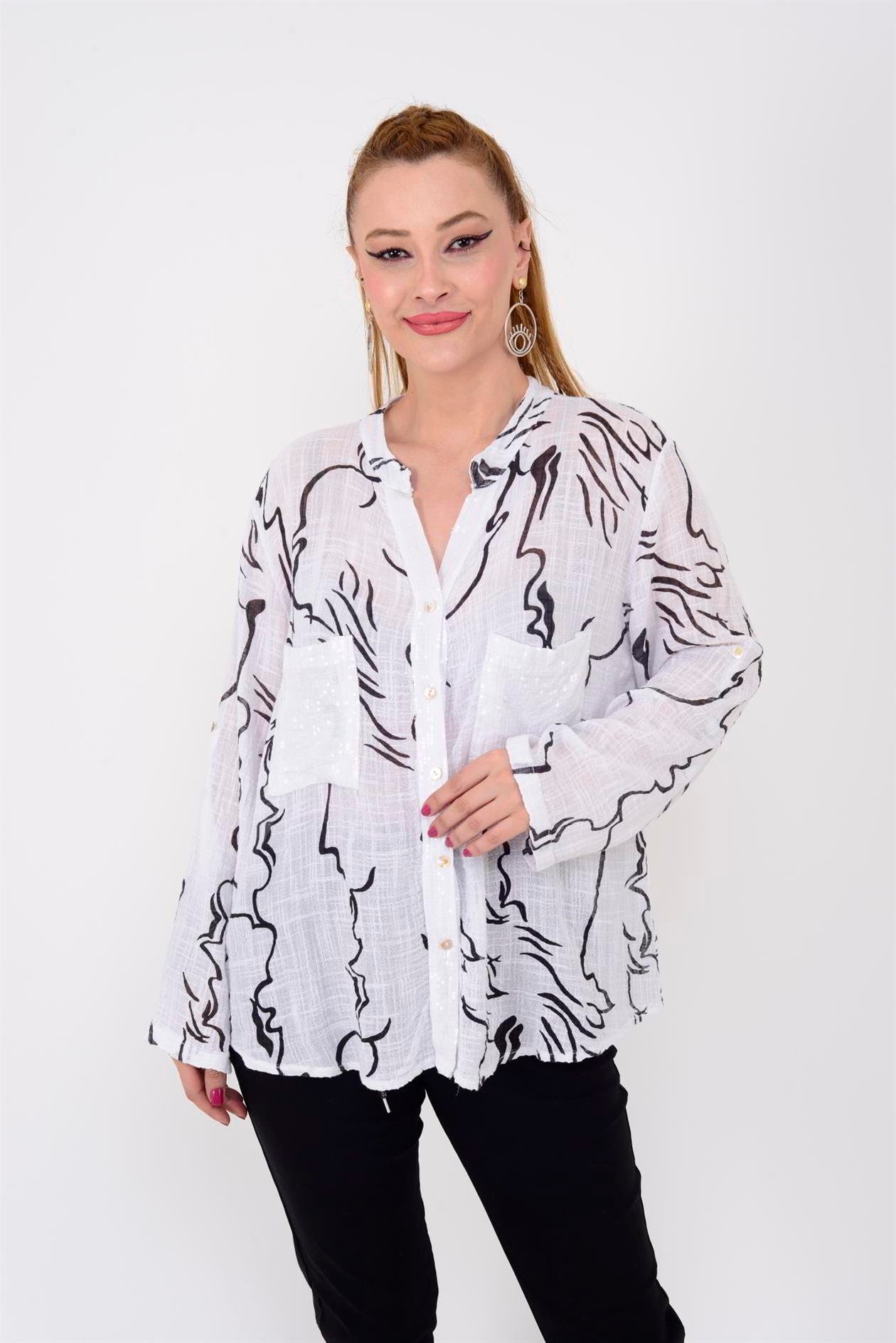 83931 DALGA DESEN PAYETLİ GÖMLEK