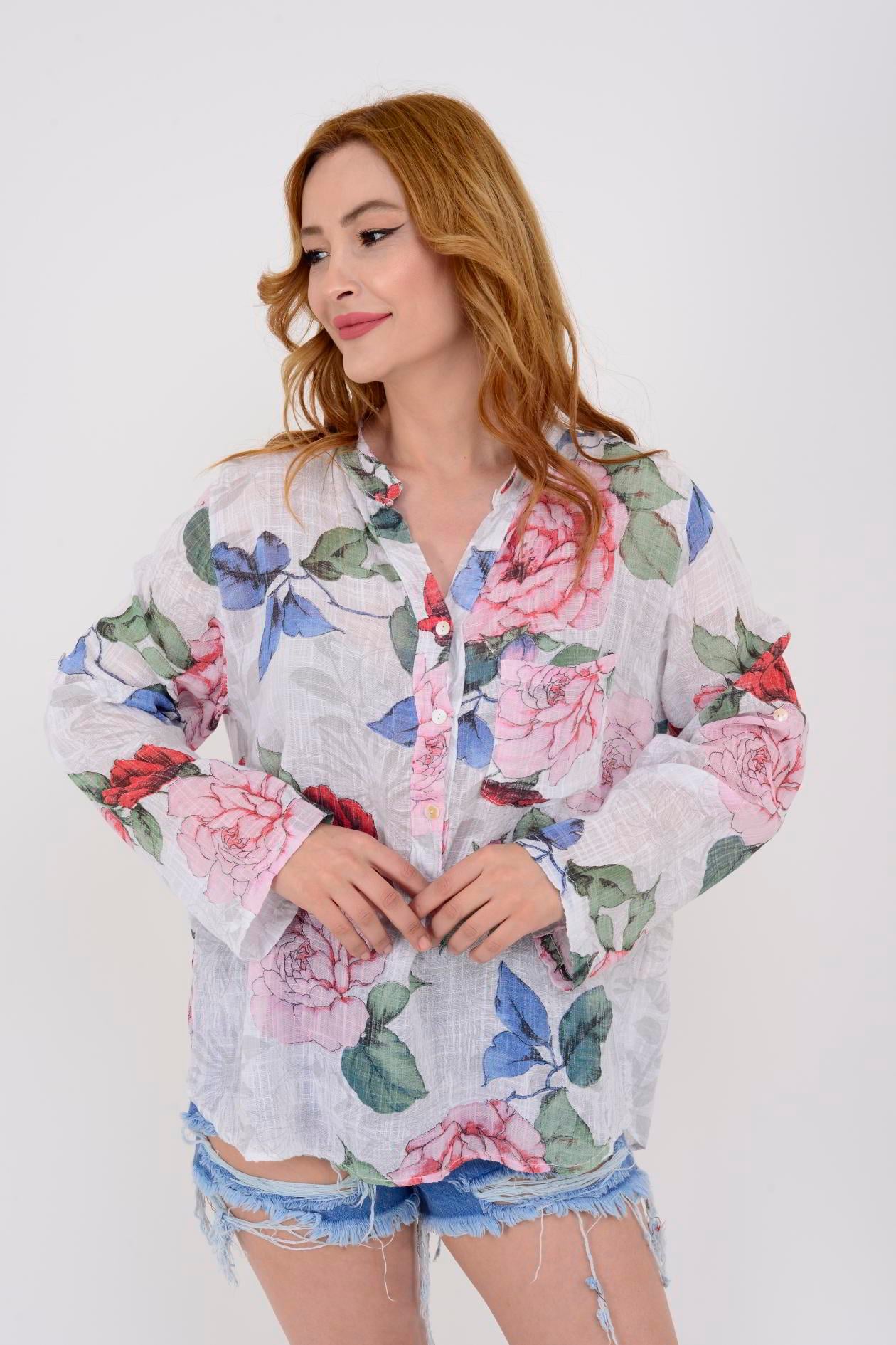 83931 VICTORIA GÜL DESENLİ GÖMLEK