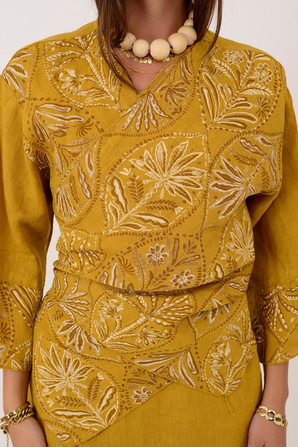 8399 LOVA YAPRAK DESEN BOLERO CEKETLİ 2'Lİ KETEN TAKIM