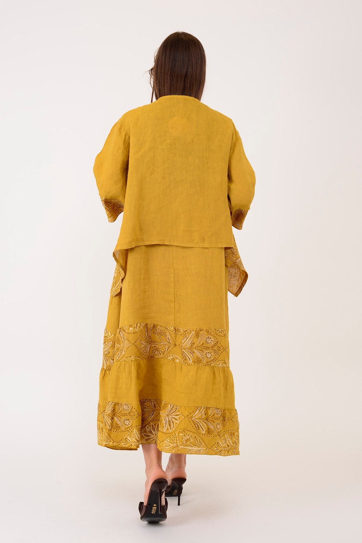 8399 LOVA YAPRAK DESEN BOLERO CEKETLİ 2'Lİ KETEN TAKIM