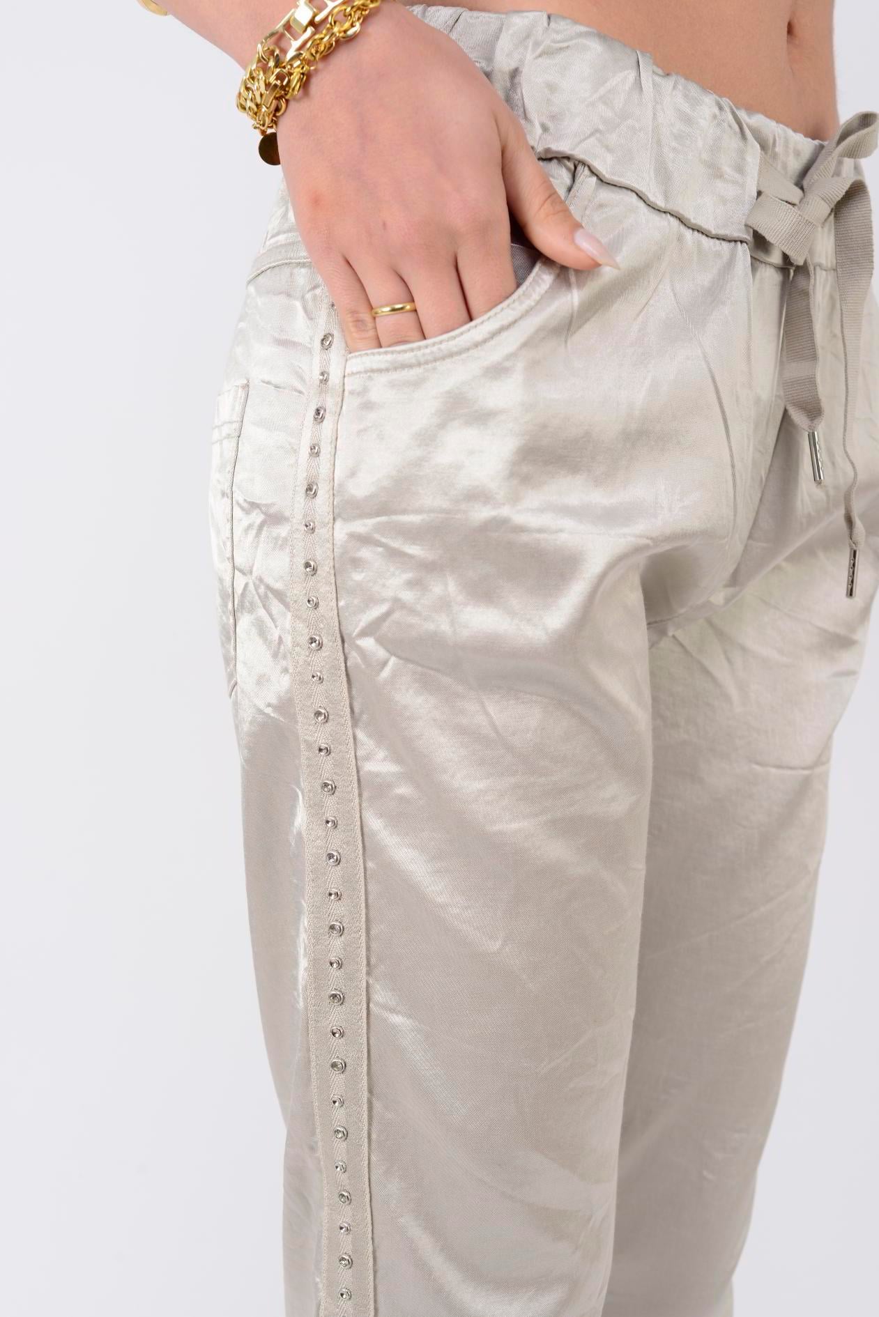85589 ZIMBA DETAYLI PARLAK PANTOLON