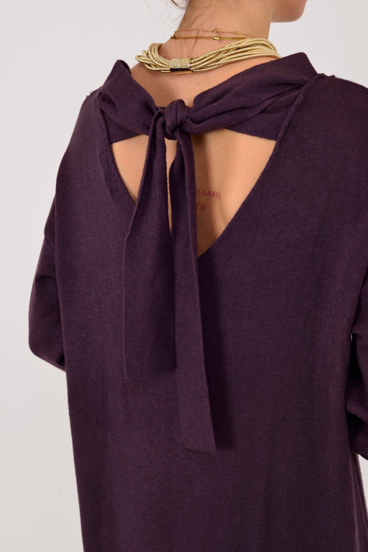 8612 IDOL SIRTI FİYONK DETAYLI YAKASI DANTELLİ TRİKO ELBİSE