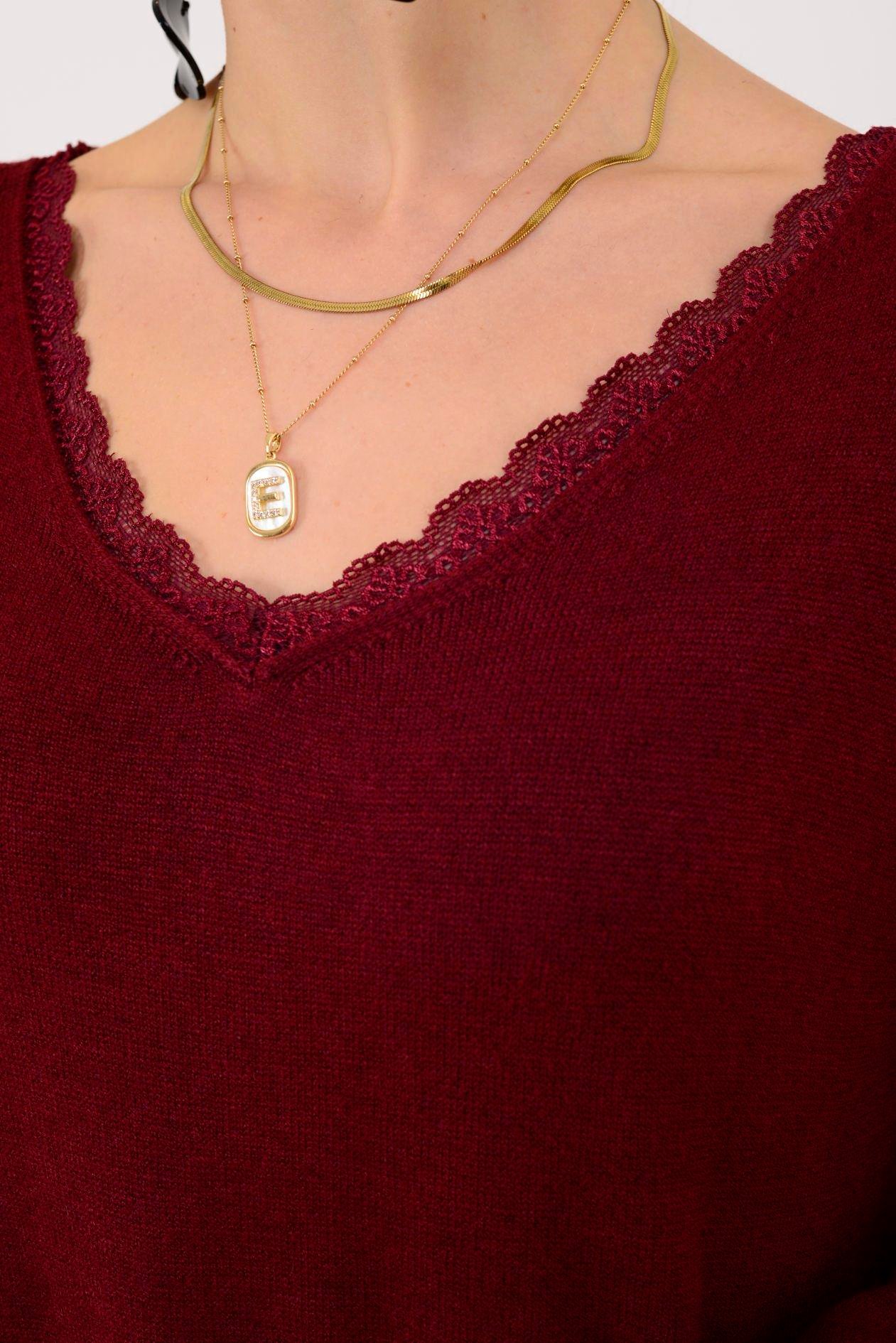 8612 IDOL SIRTI FİYONK DETAYLI YAKASI DANTELLİ TRİKO ELBİSE