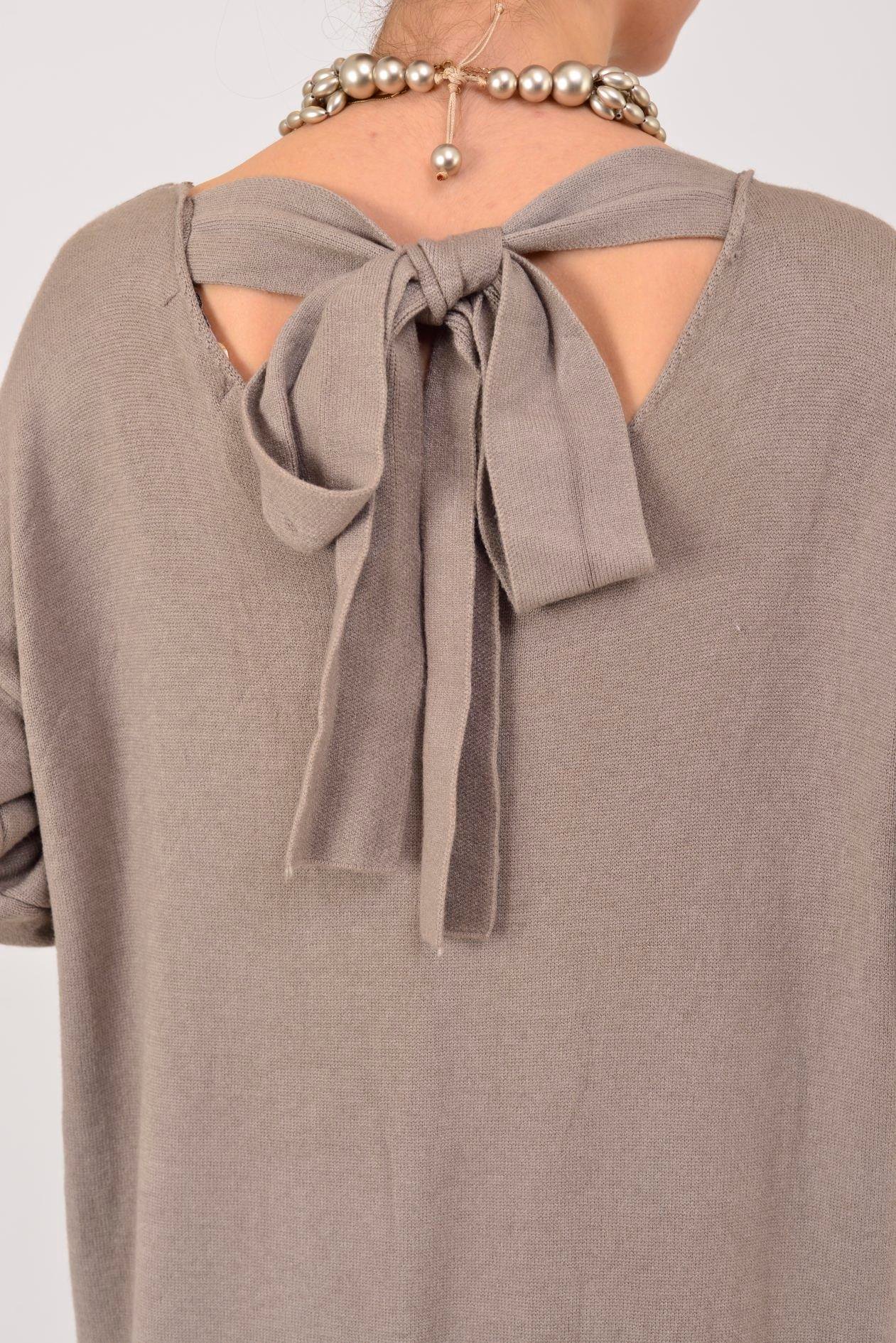 8612 IDOL SIRTI FİYONK DETAYLI YAKASI DANTELLİ TRİKO ELBİSE