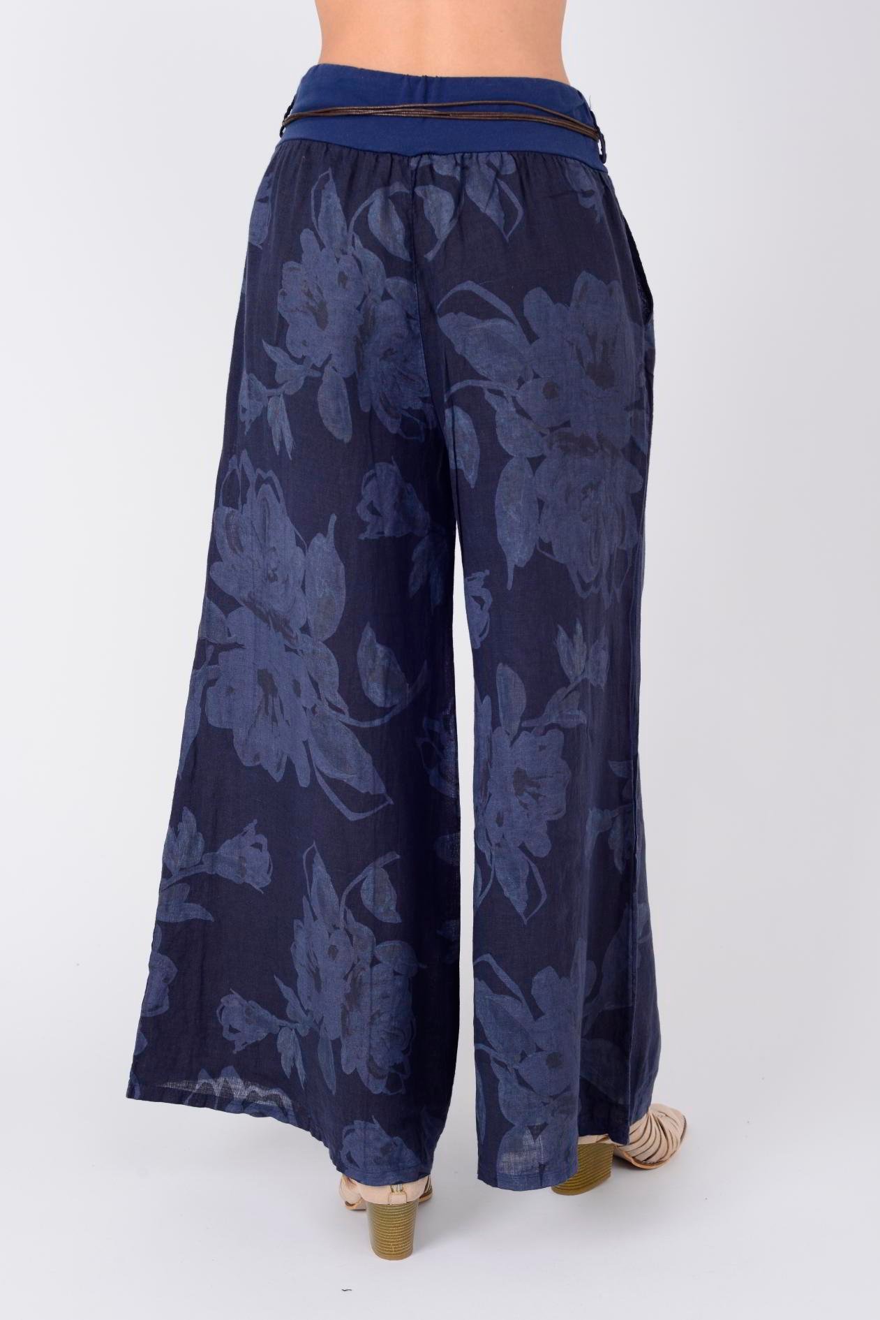 8730 ÇİÇEK DESEN GENİŞ PAÇA KEMERLİ PANTOLON