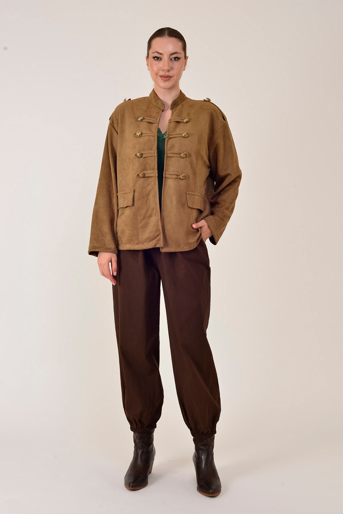 8907 PAÇASI LASTİKLİ KEMER DETAYLI JOGGER PANTOLON