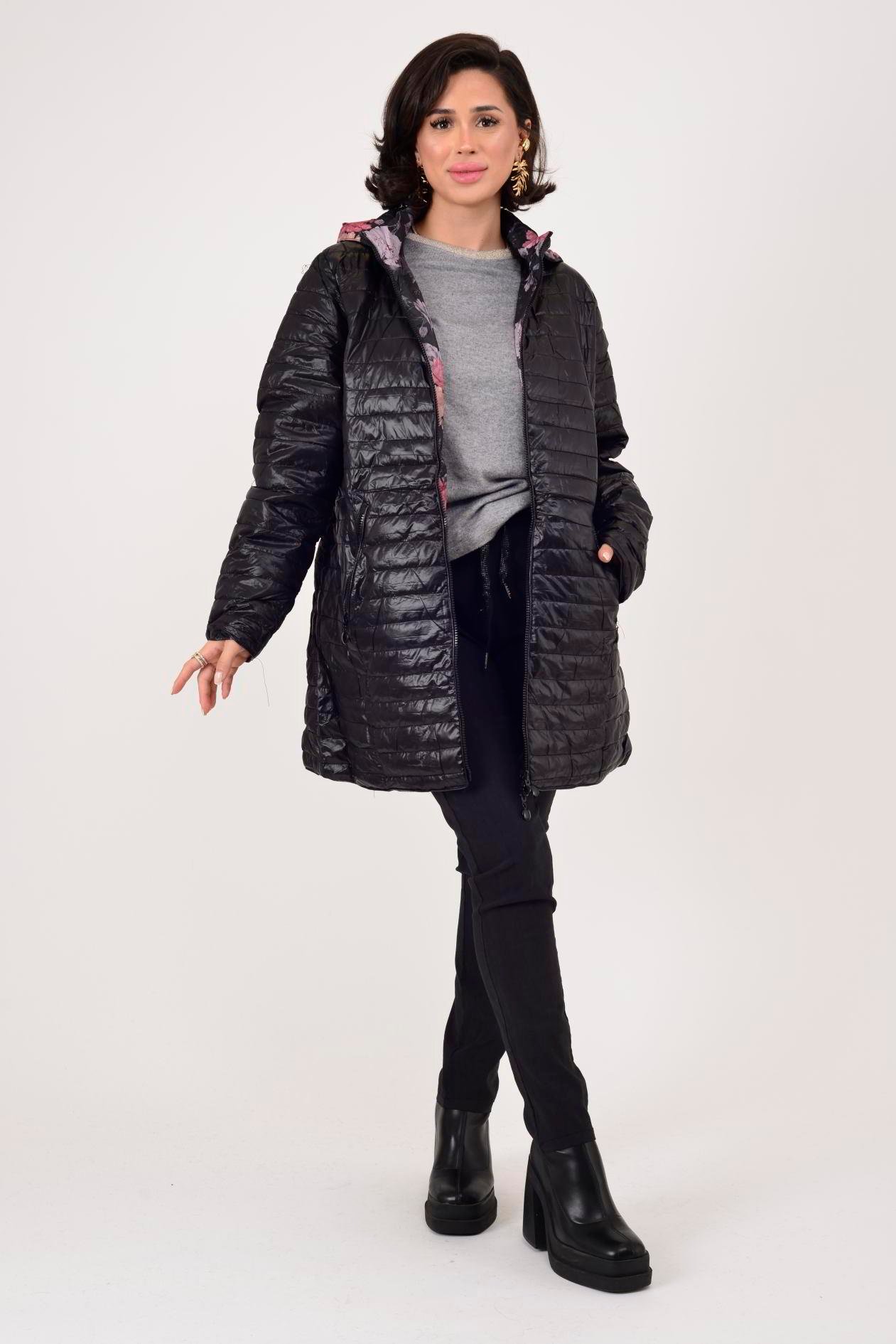 8951 TWIN ÇİÇEK DESENLİ ÇİFT TARAFLI KAPİTONE MONT