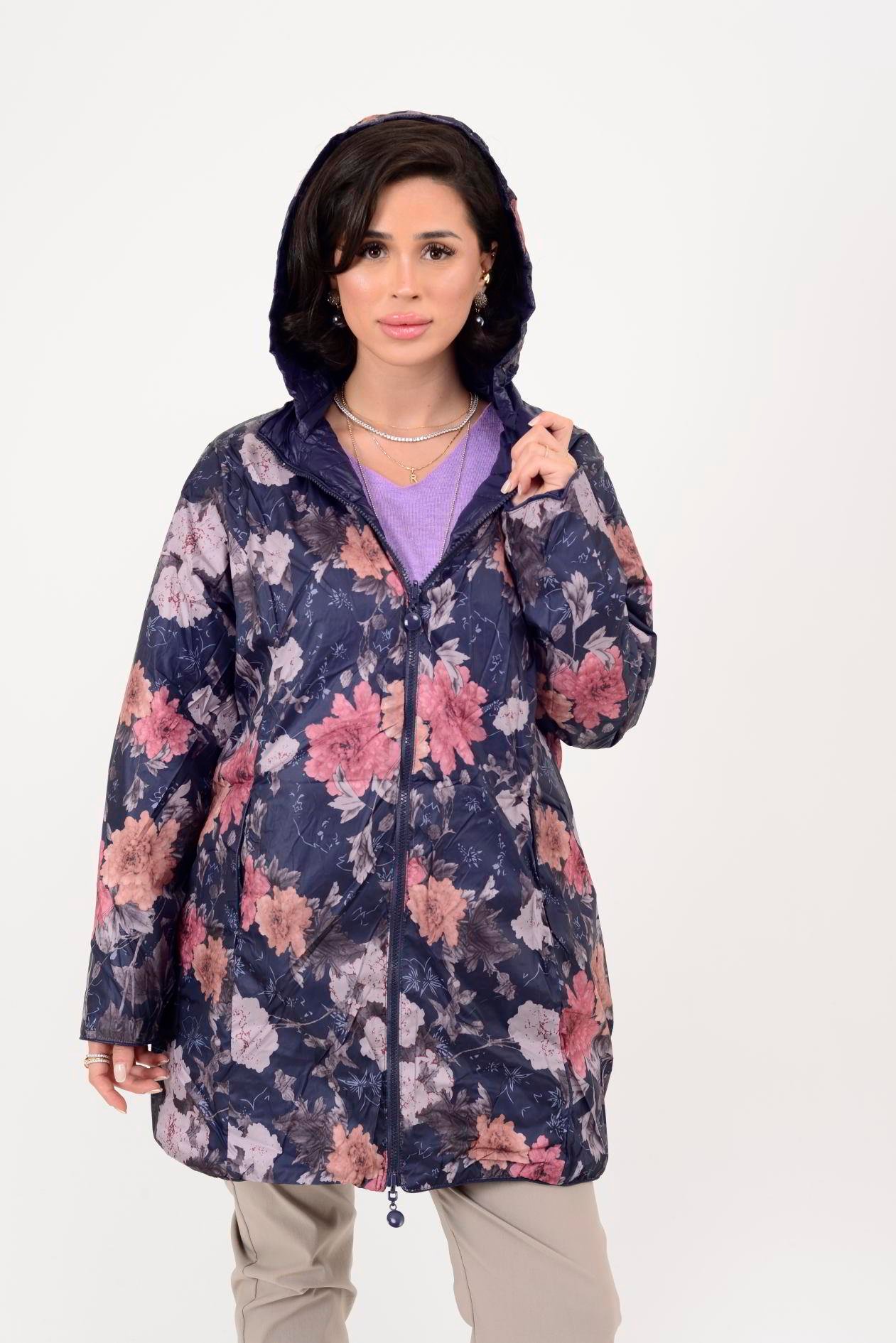 8951 TWIN ÇİÇEK DESENLİ ÇİFT TARAFLI KAPİTONE MONT