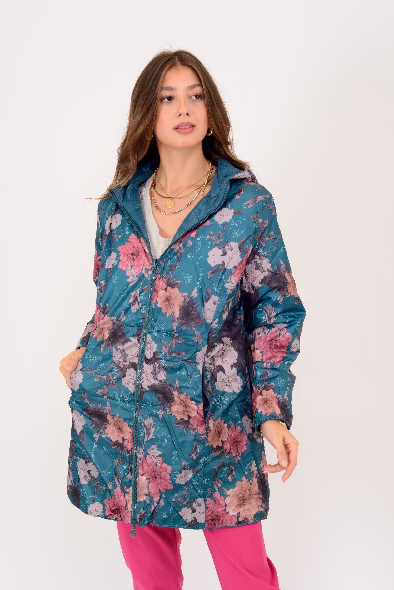 8951 TWIN ÇİÇEK DESENLİ ÇİFT TARAFLI KAPİTONE MONT