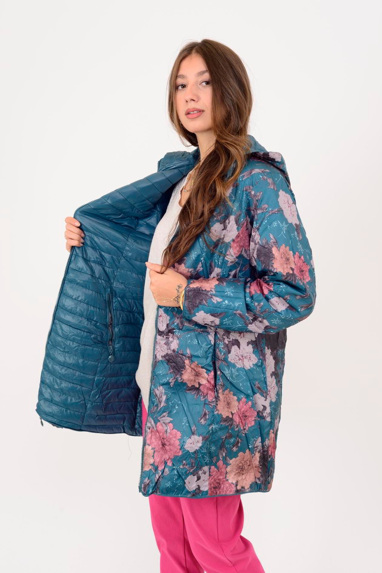 8951 TWIN ÇİÇEK DESENLİ ÇİFT TARAFLI KAPİTONE MONT