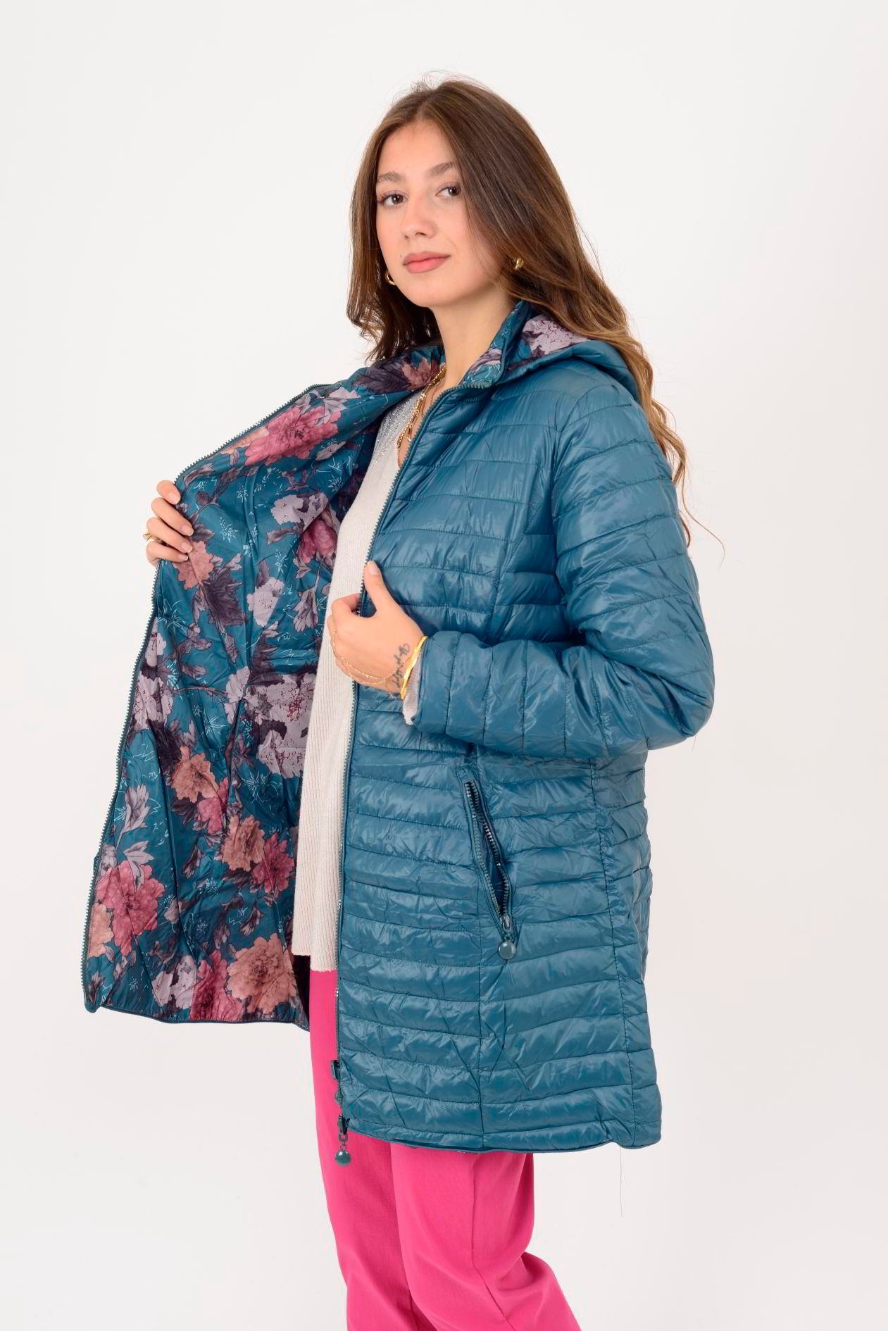 8951 TWIN ÇİÇEK DESENLİ ÇİFT TARAFLI KAPİTONE MONT