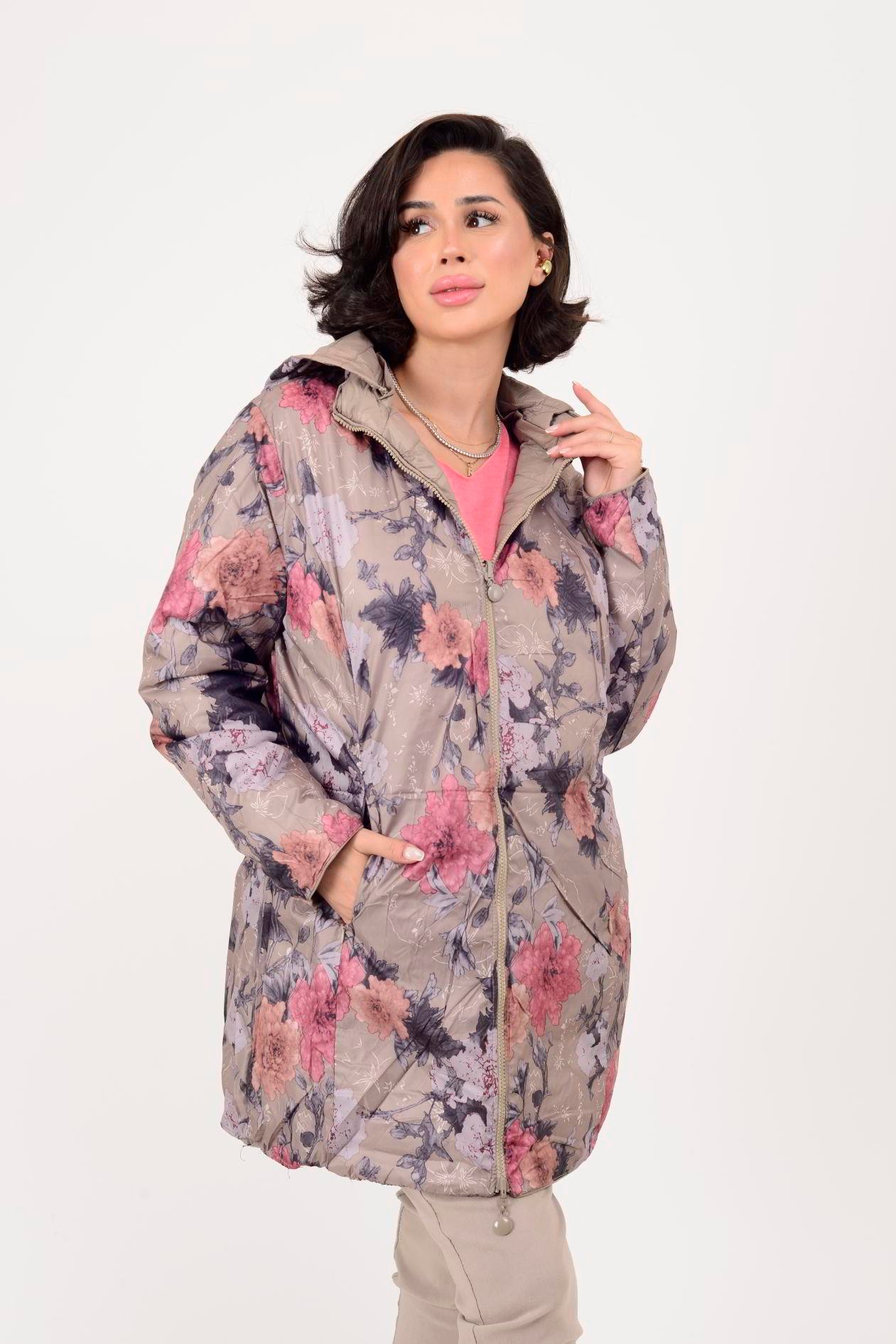 8951 TWIN ÇİÇEK DESENLİ ÇİFT TARAFLI KAPİTONE MONT