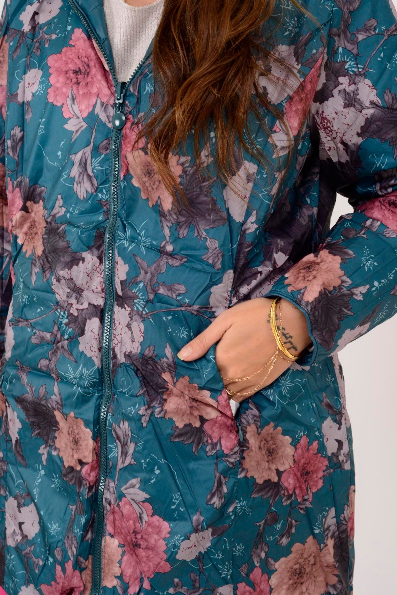 8951 TWIN ÇİÇEK DESENLİ ÇİFT TARAFLI KAPİTONE MONT