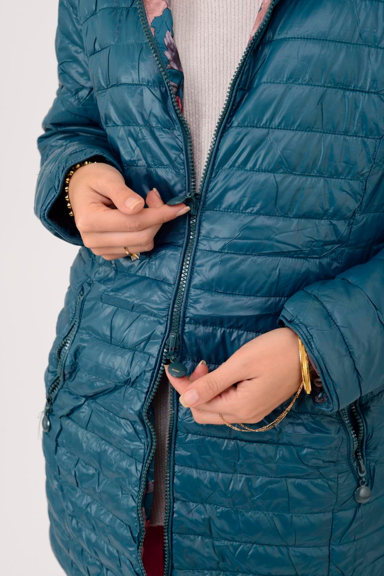 8951 TWIN ÇİÇEK DESENLİ ÇİFT TARAFLI KAPİTONE MONT