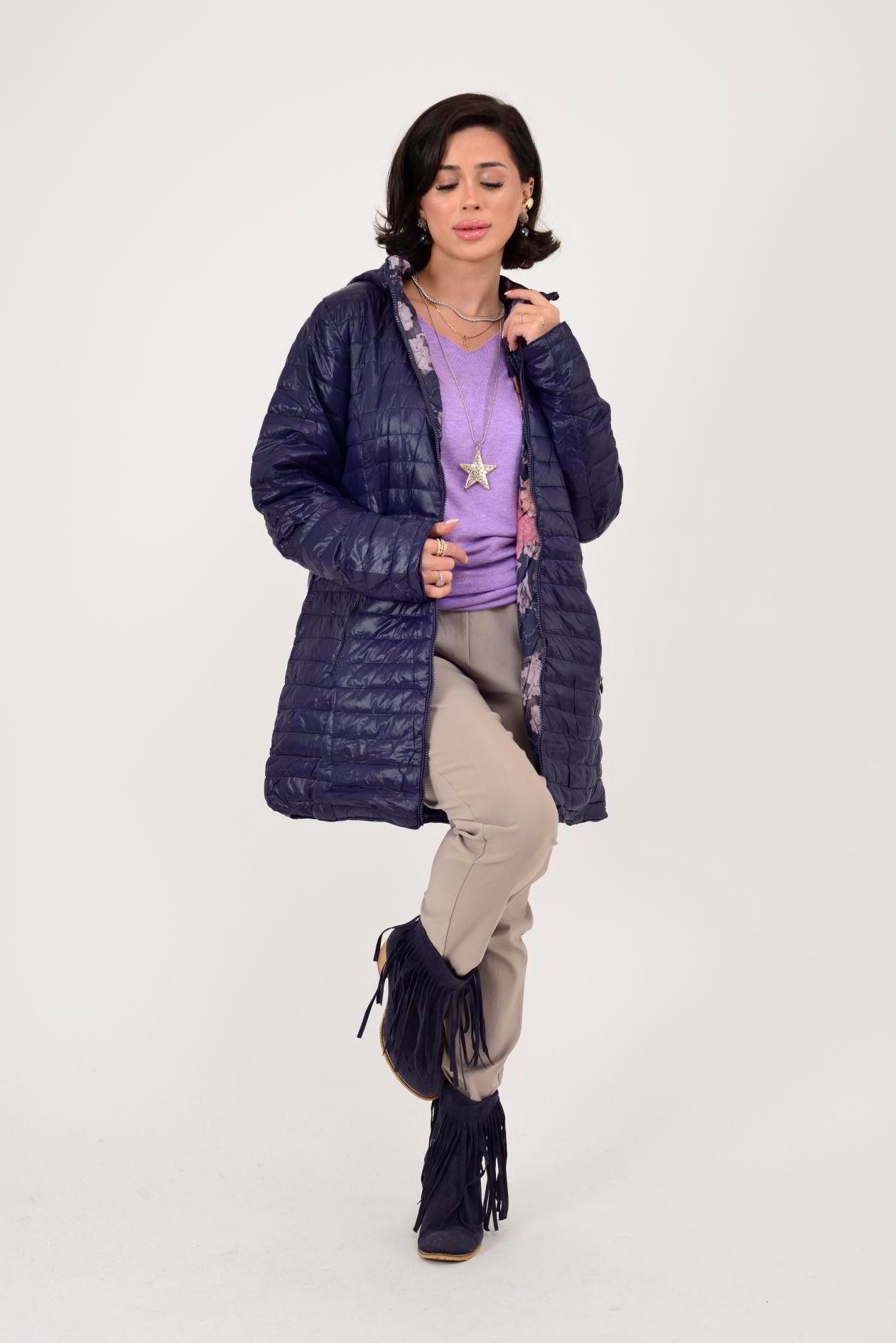 8951 TWIN ÇİÇEK DESENLİ ÇİFT TARAFLI KAPİTONE MONT