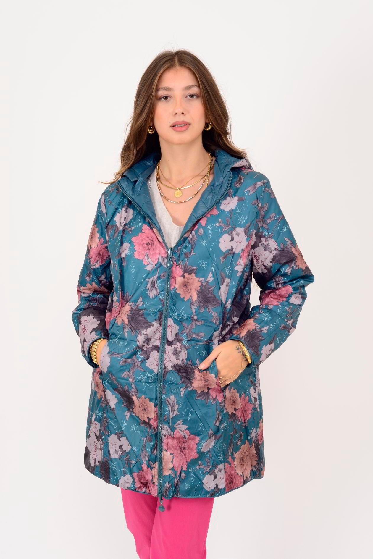 8951 TWIN ÇİÇEK DESENLİ ÇİFT TARAFLI KAPİTONE MONT