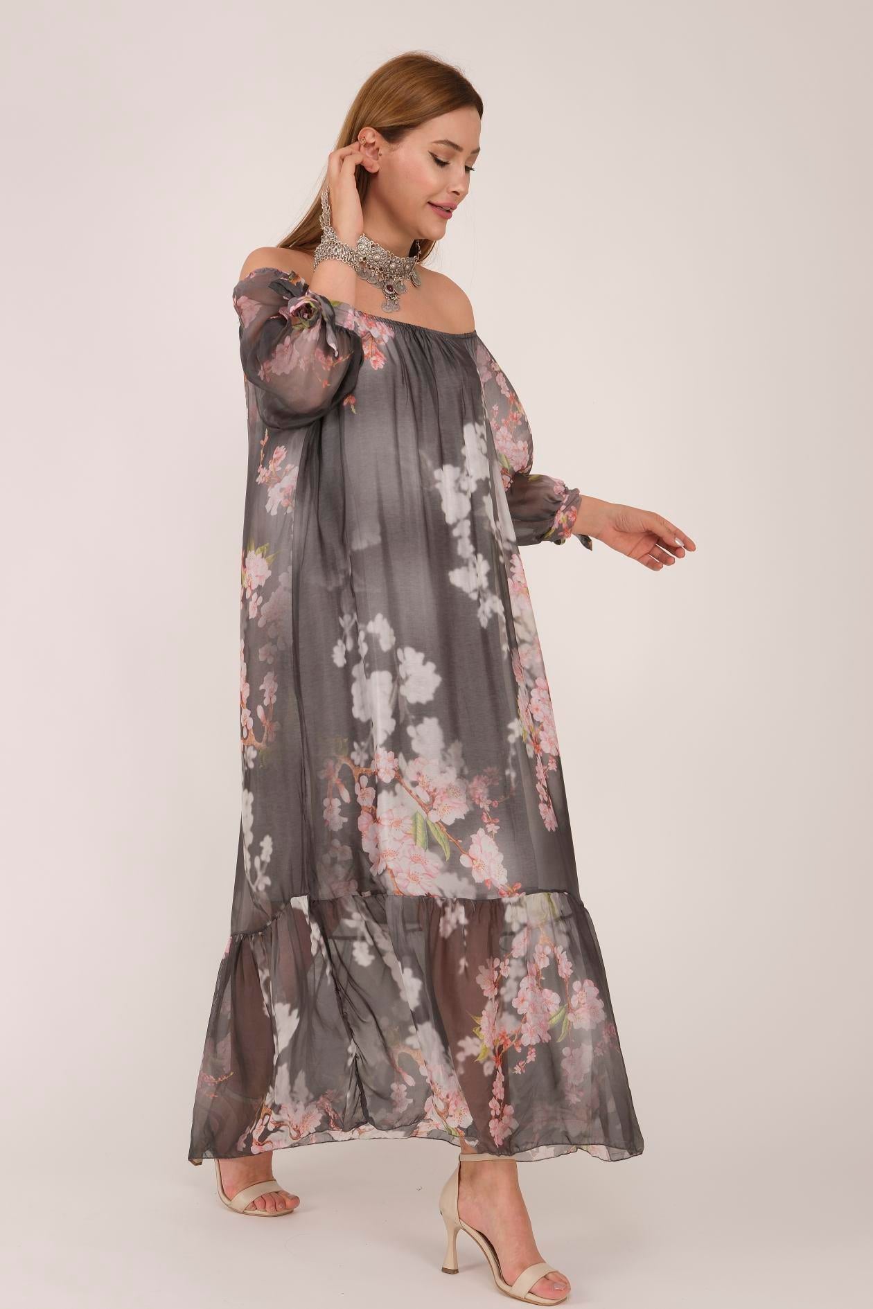 8962 ASELE MADONNA YAKA İPEK ELBİSE