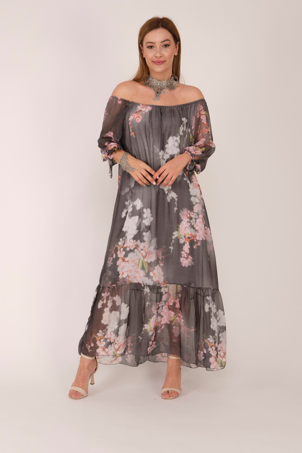 8962 ASELE MADONNA YAKA İPEK ELBİSE
