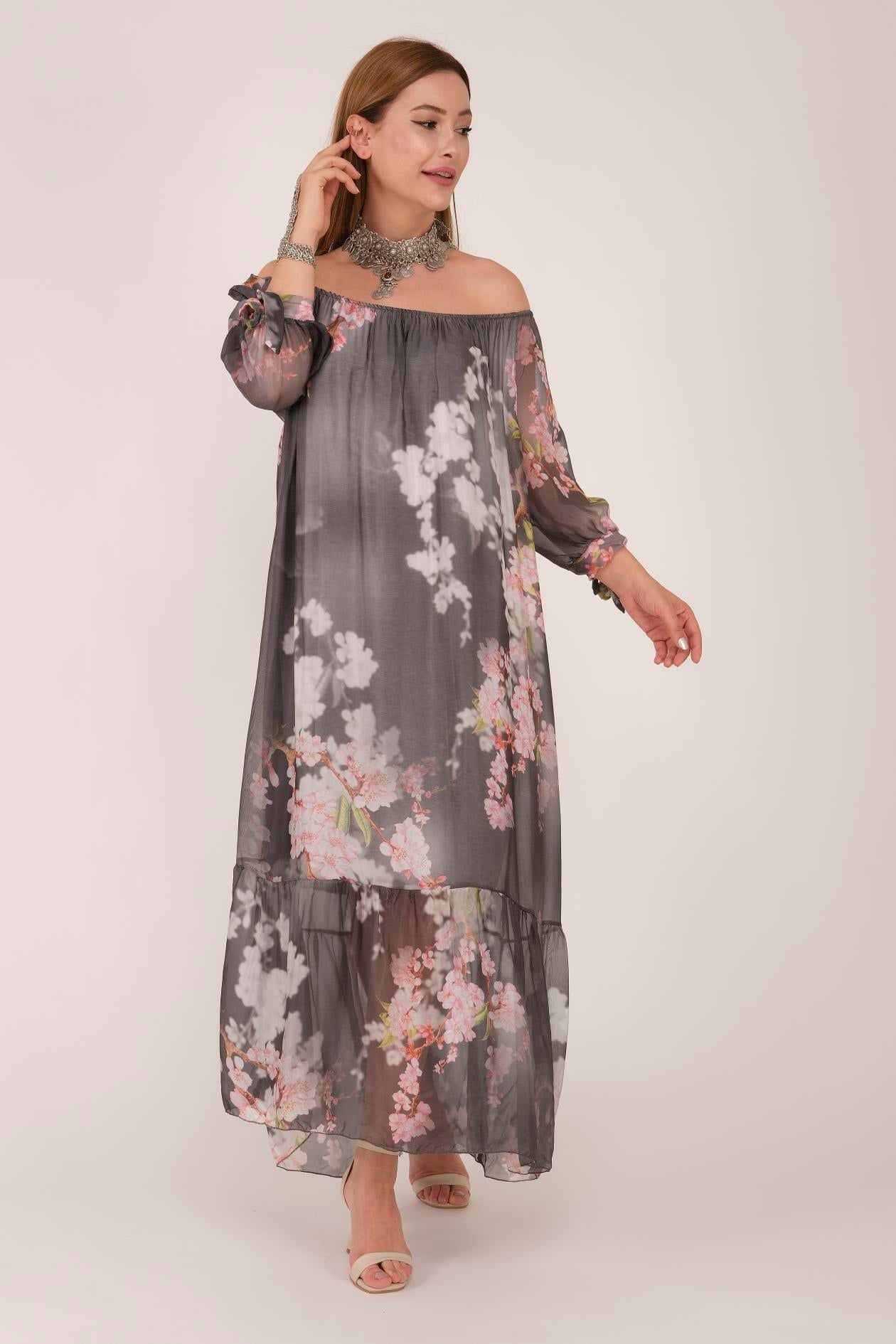 8962 ASELE MADONNA YAKA İPEK ELBİSE