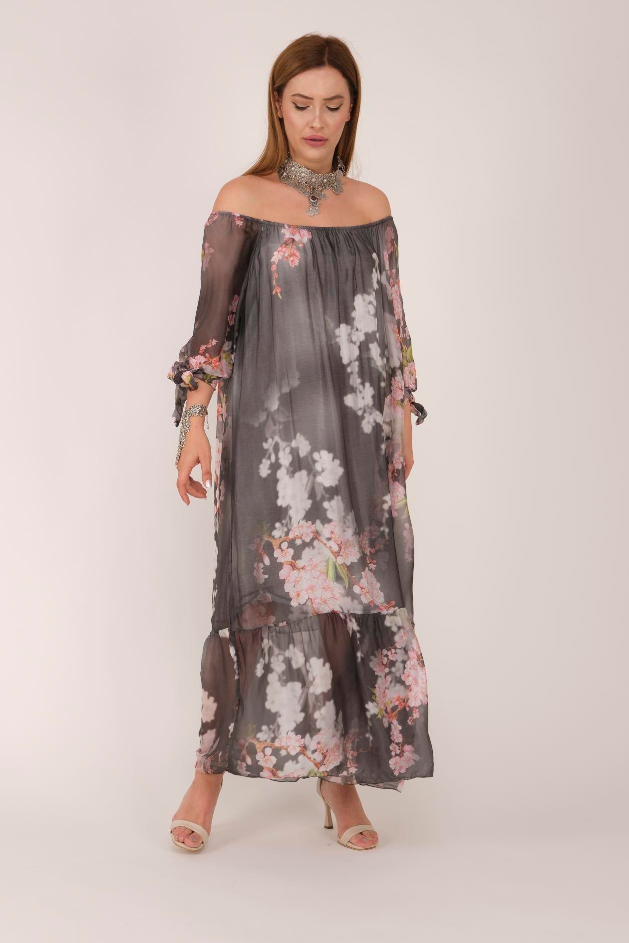 8962 ASELE MADONNA YAKA İPEK ELBİSE