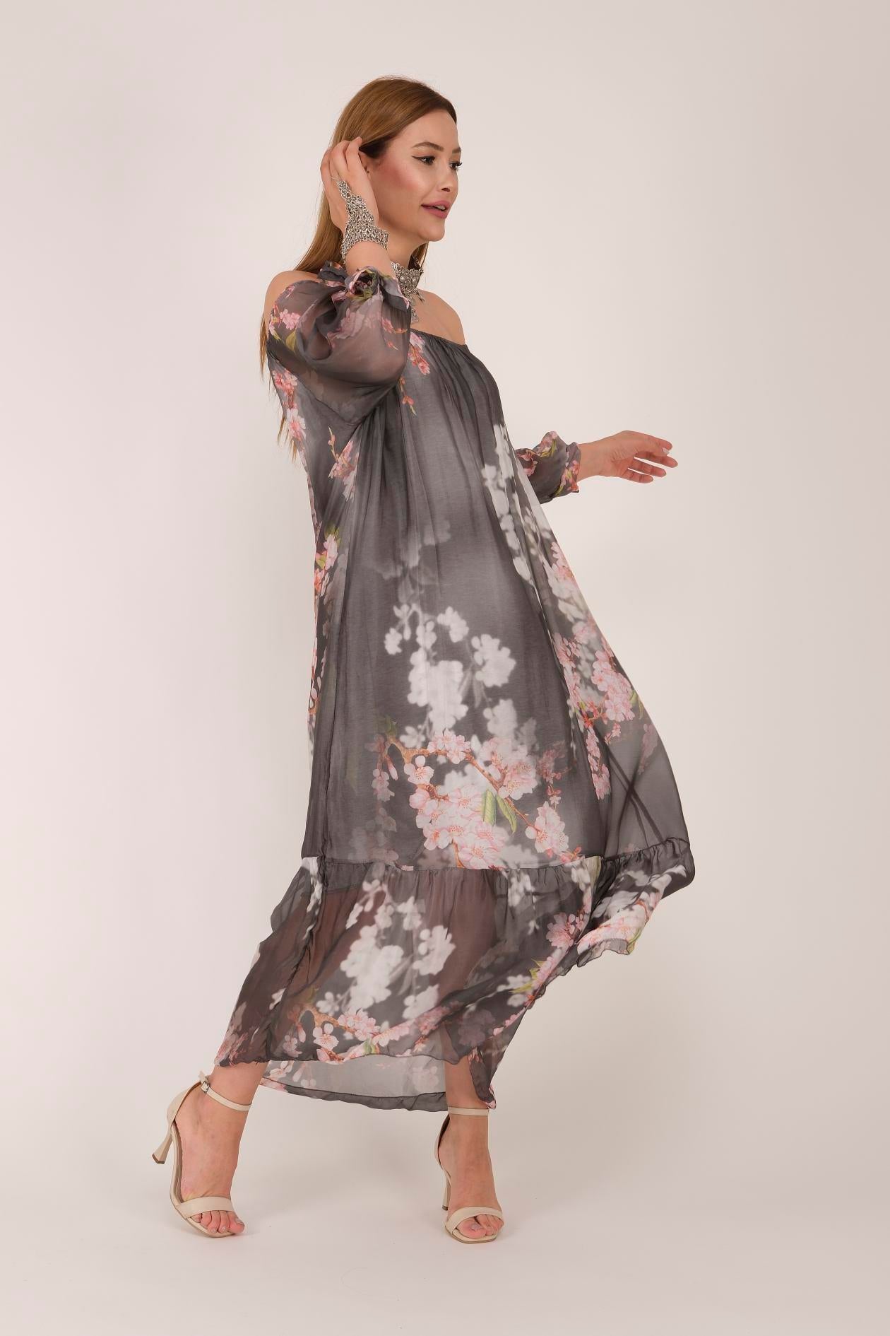 8962 ASELE MADONNA YAKA İPEK ELBİSE