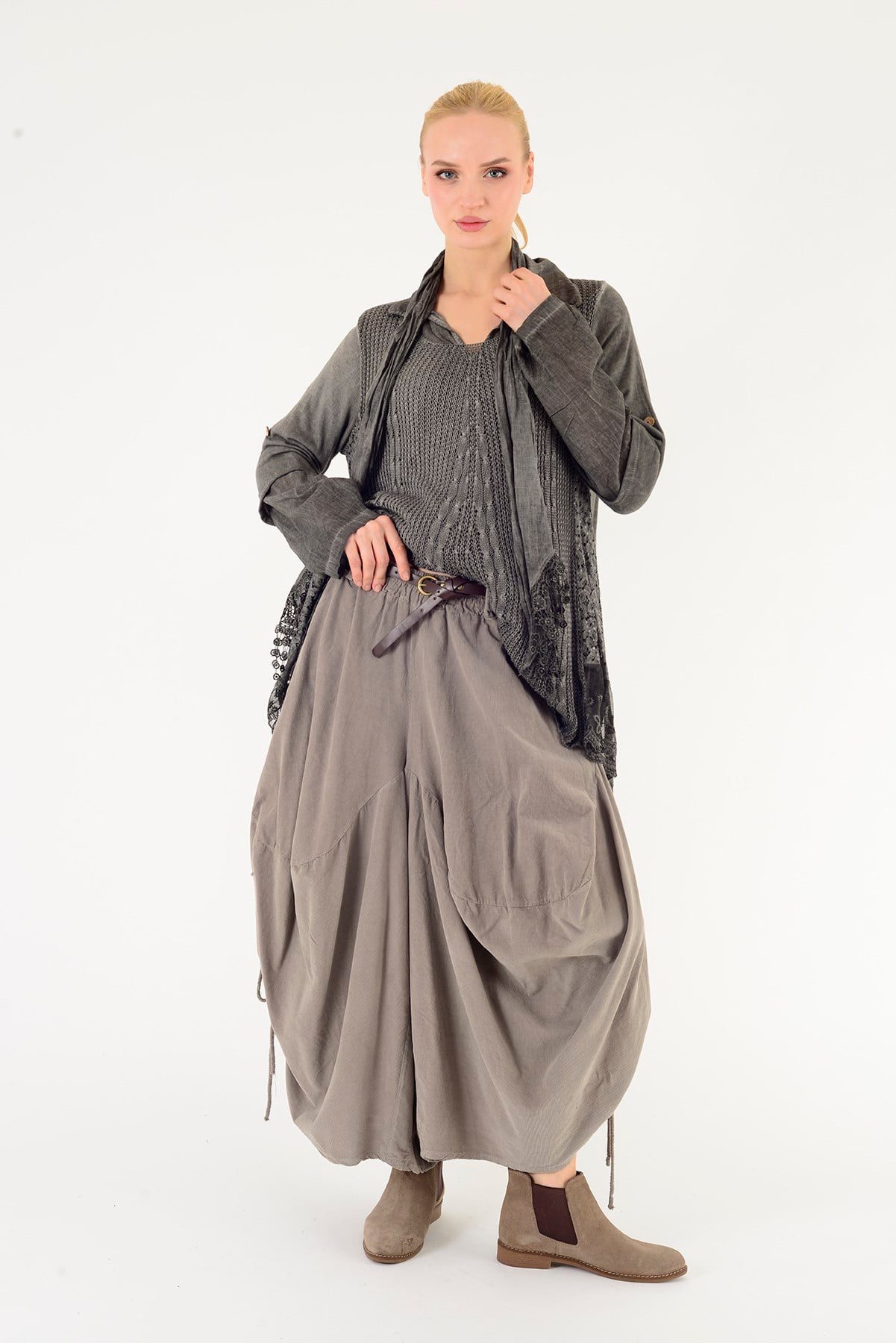 9039 DANTELLİ FULAR DETAYLI 3'LÜ TRİKO BLUZ