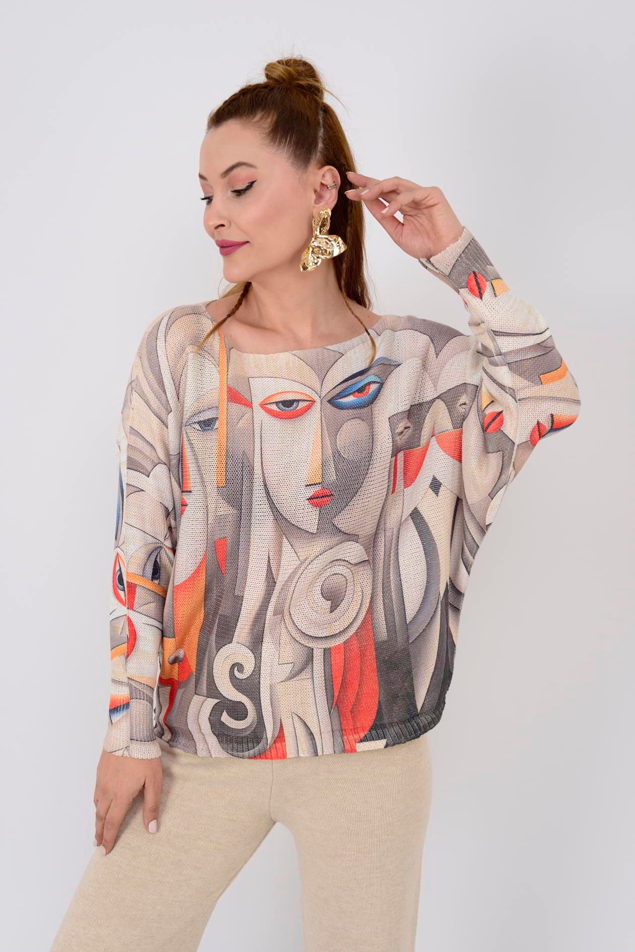 9060 MERRY TASARIM DESEN MERSERİZE TRİKO BLUZ
